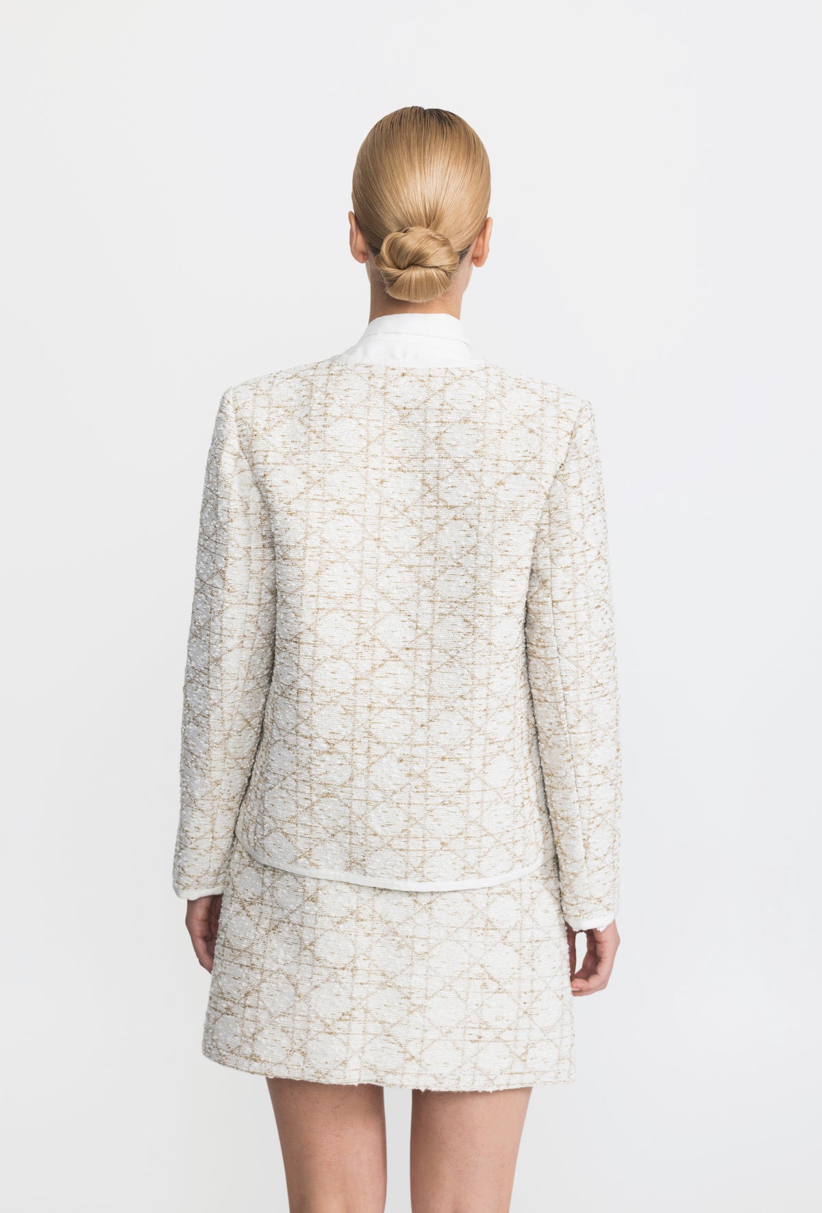 Ines Ivoire Metallic Jacquard Tweed Jacket And Mini Skirt Co-ord Set