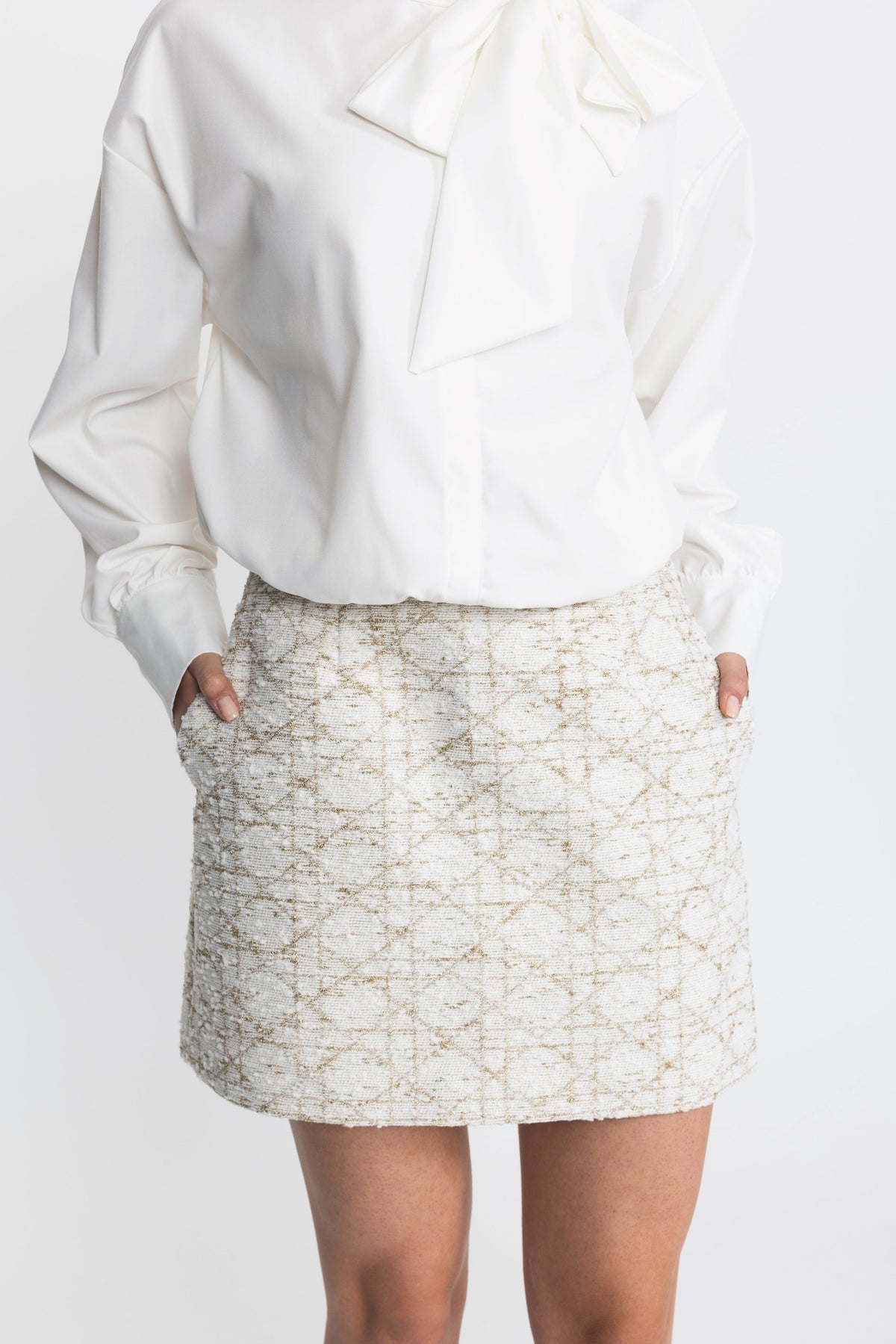 Ines Ivoire Metallic Jacquard Tweed Jacket And Mini Skirt Co-ord Set