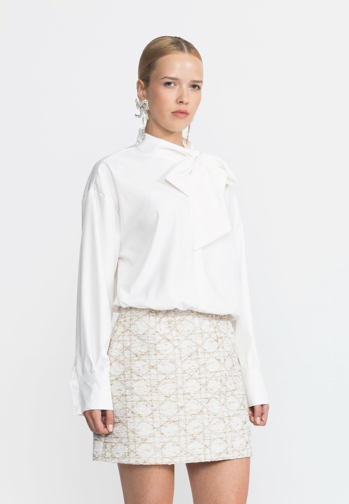 Camille White Oversized Tie Neck Blouse
