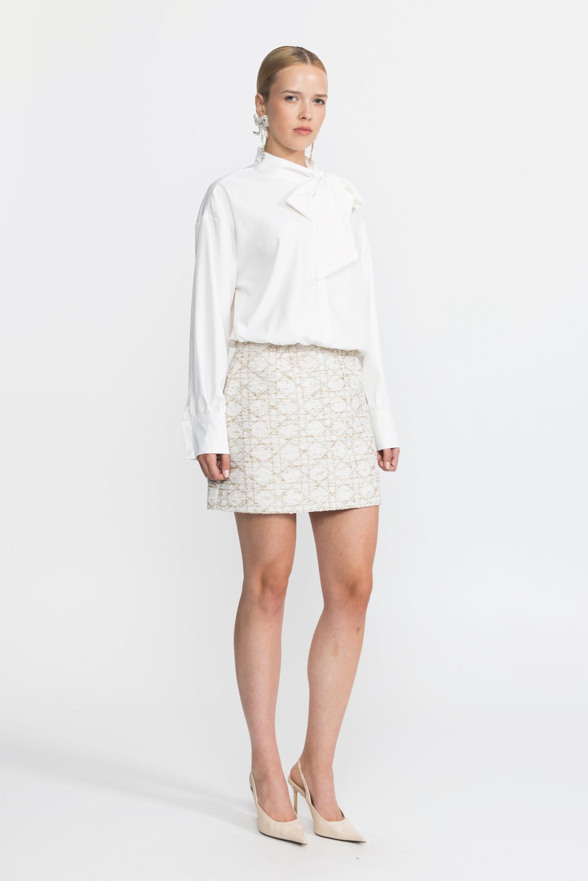 Camille White Oversized Tie Neck Blouse