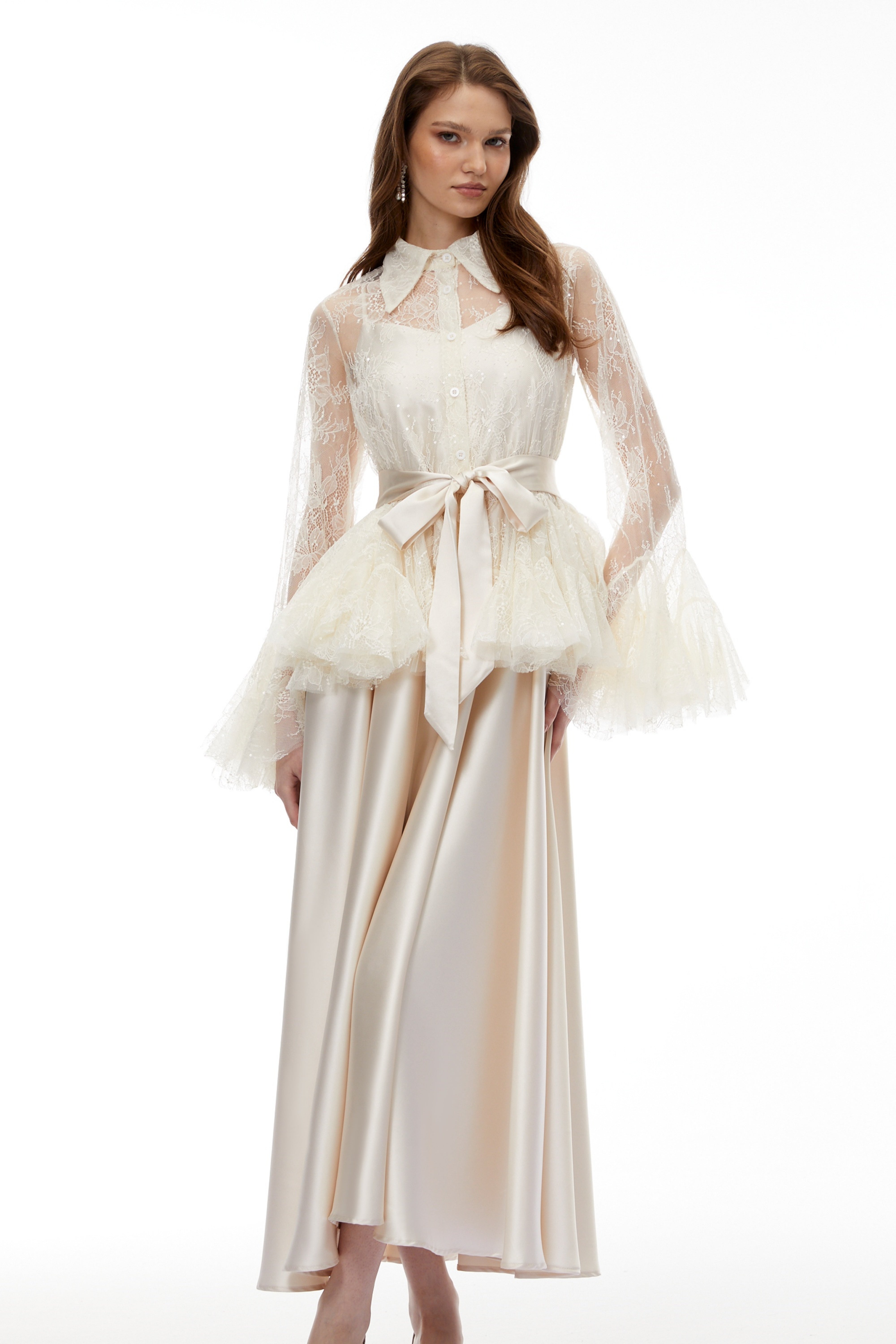 Fadila Neutral Semi-Sheer Blouse & Dress Set