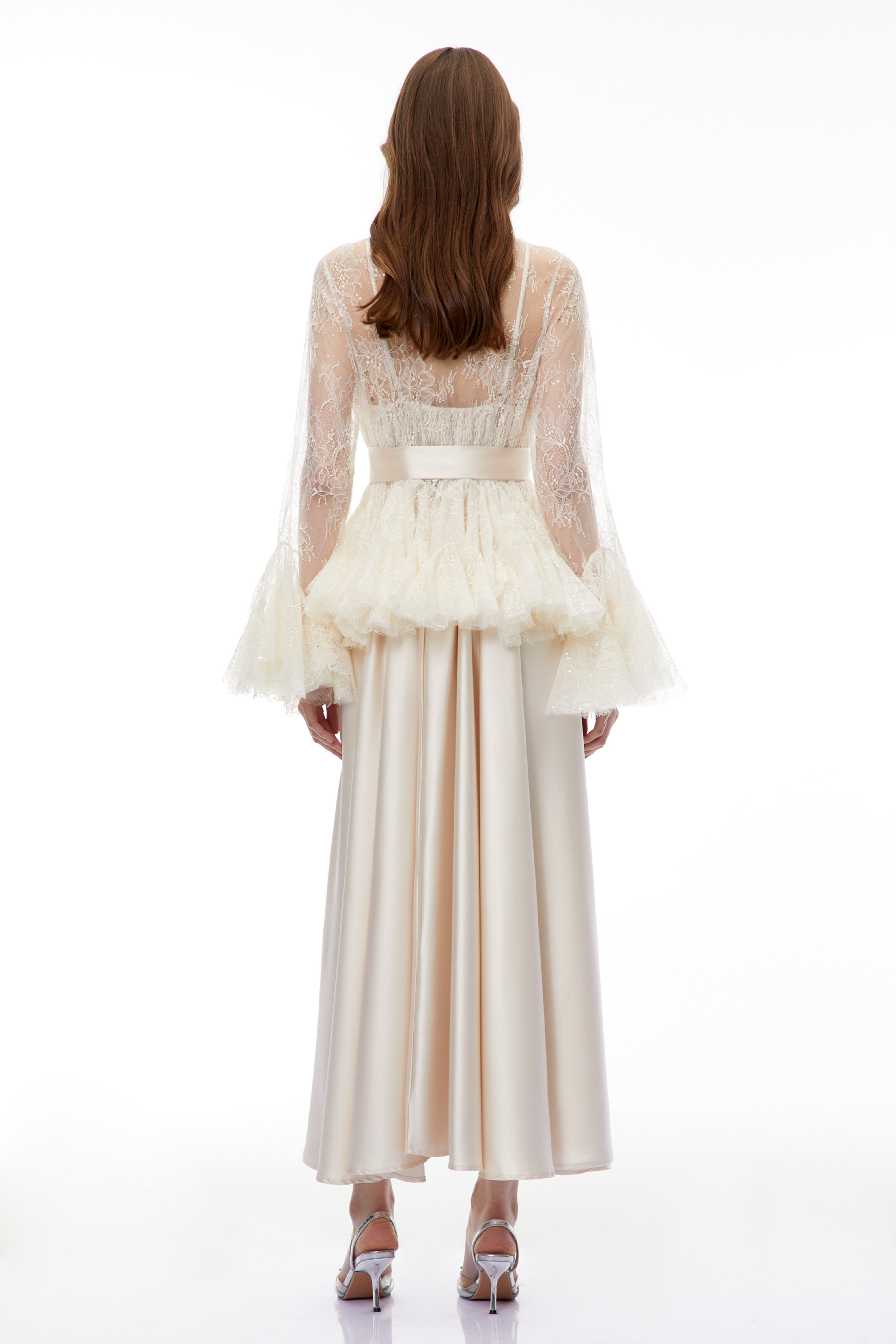 Fadila Neutral Semi-Sheer Blouse & Dress Set