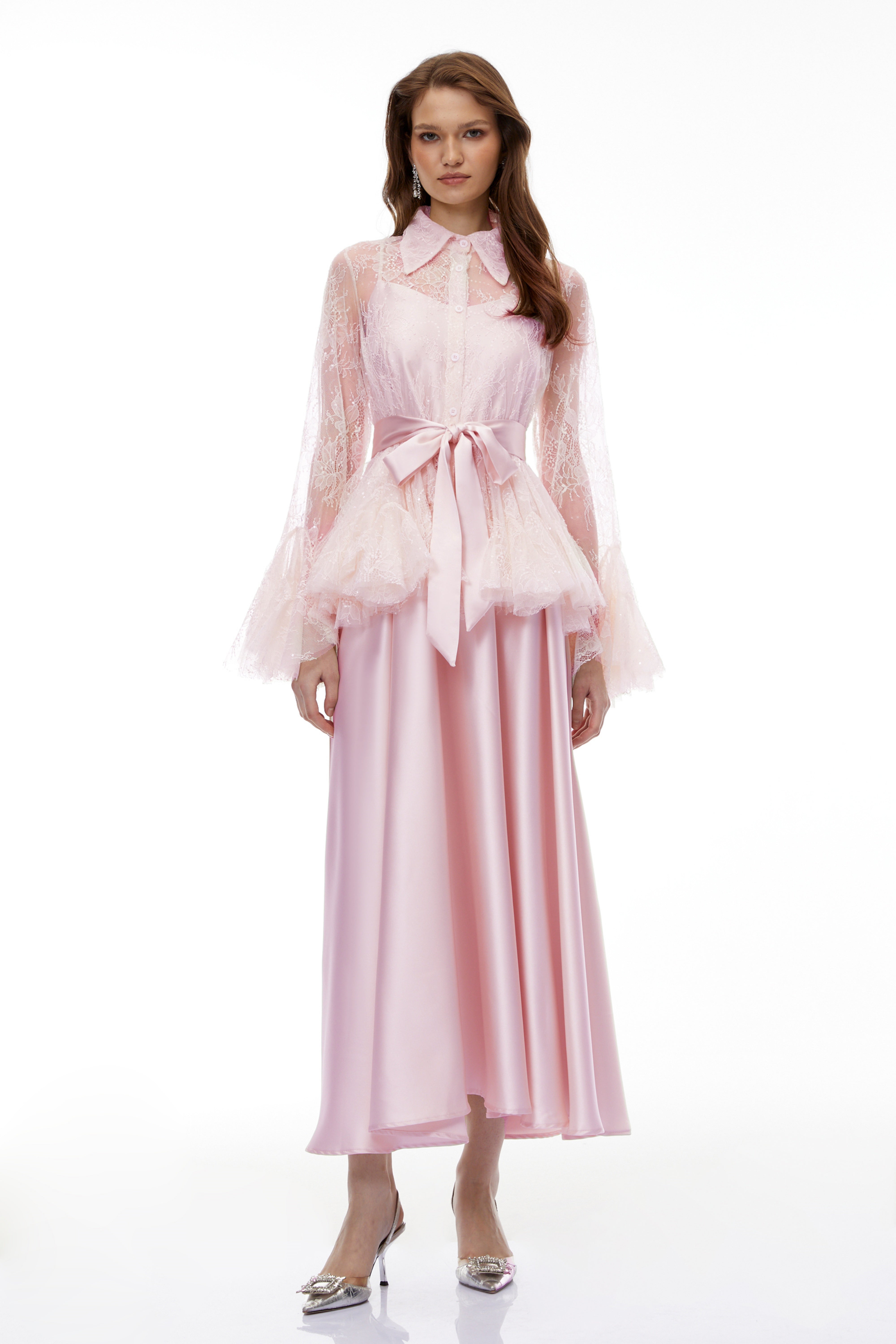 Fadila Pink Semi-Sheer Blouse & Dress Set