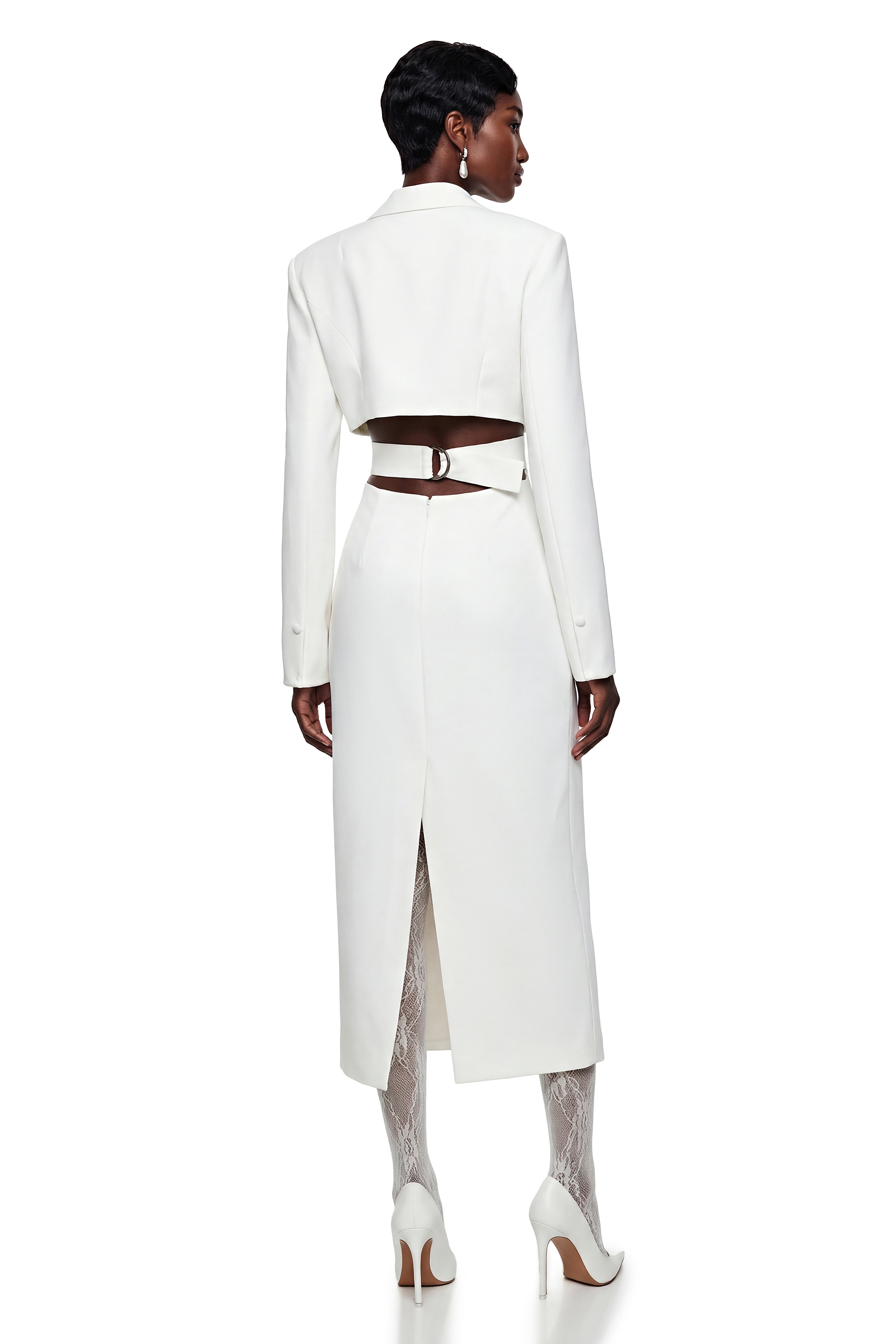 Fanny White Blazer Midi Dress with Cut-Outs