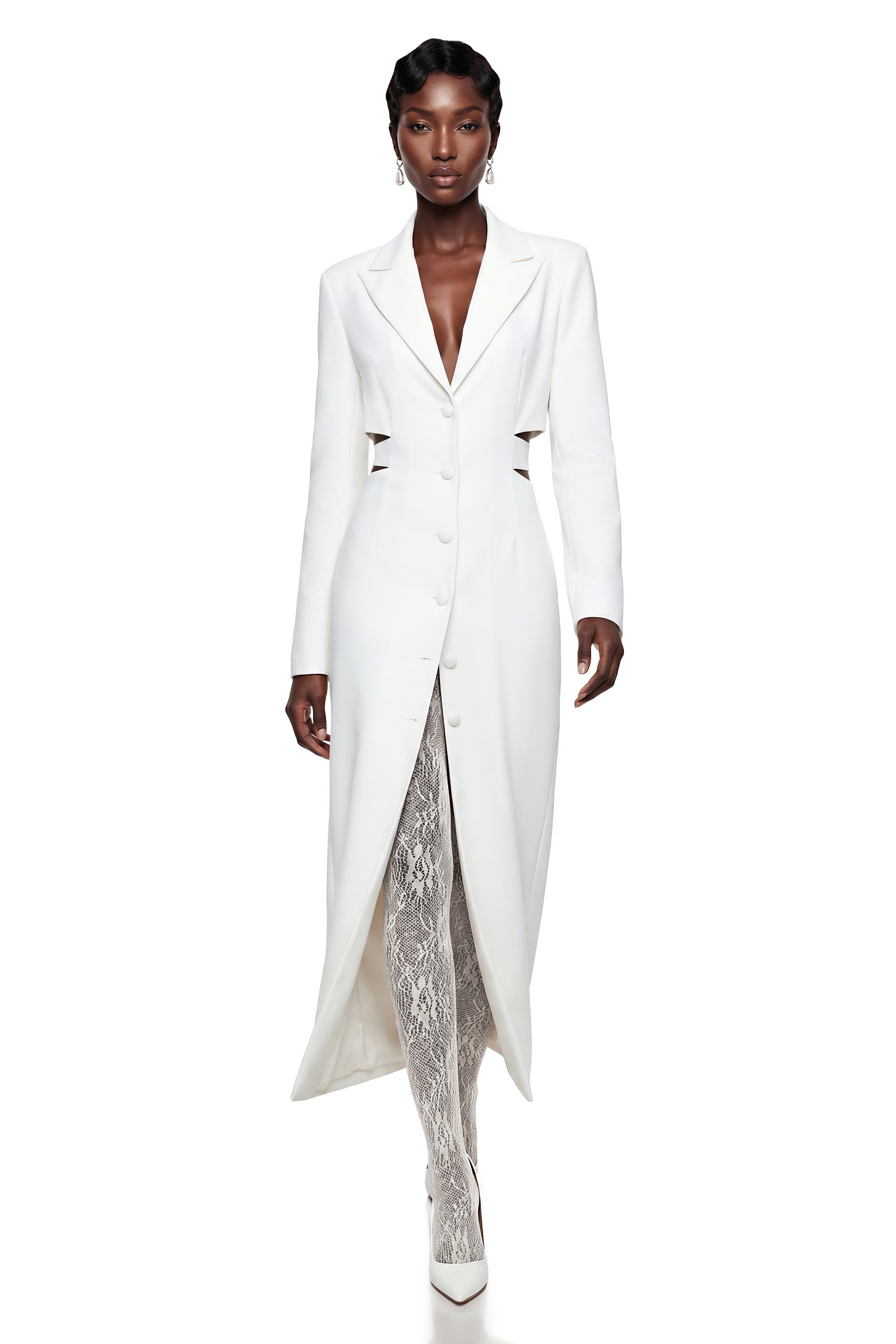 Fanny White Blazer Midi Dress with Cut-Outs