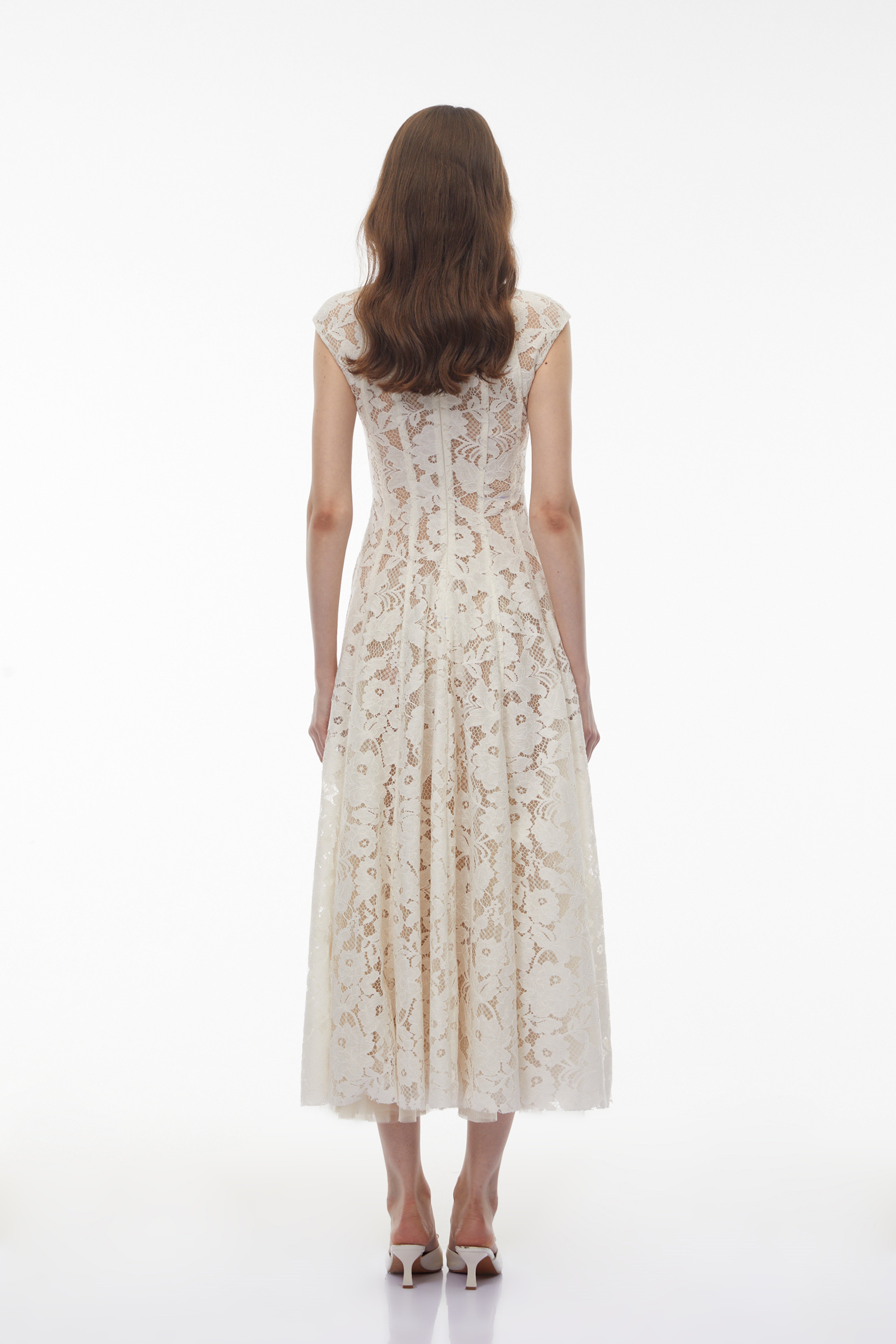 Fariba White V-Neck Floral Lace Maxi Dress (Final Sale-US Only)