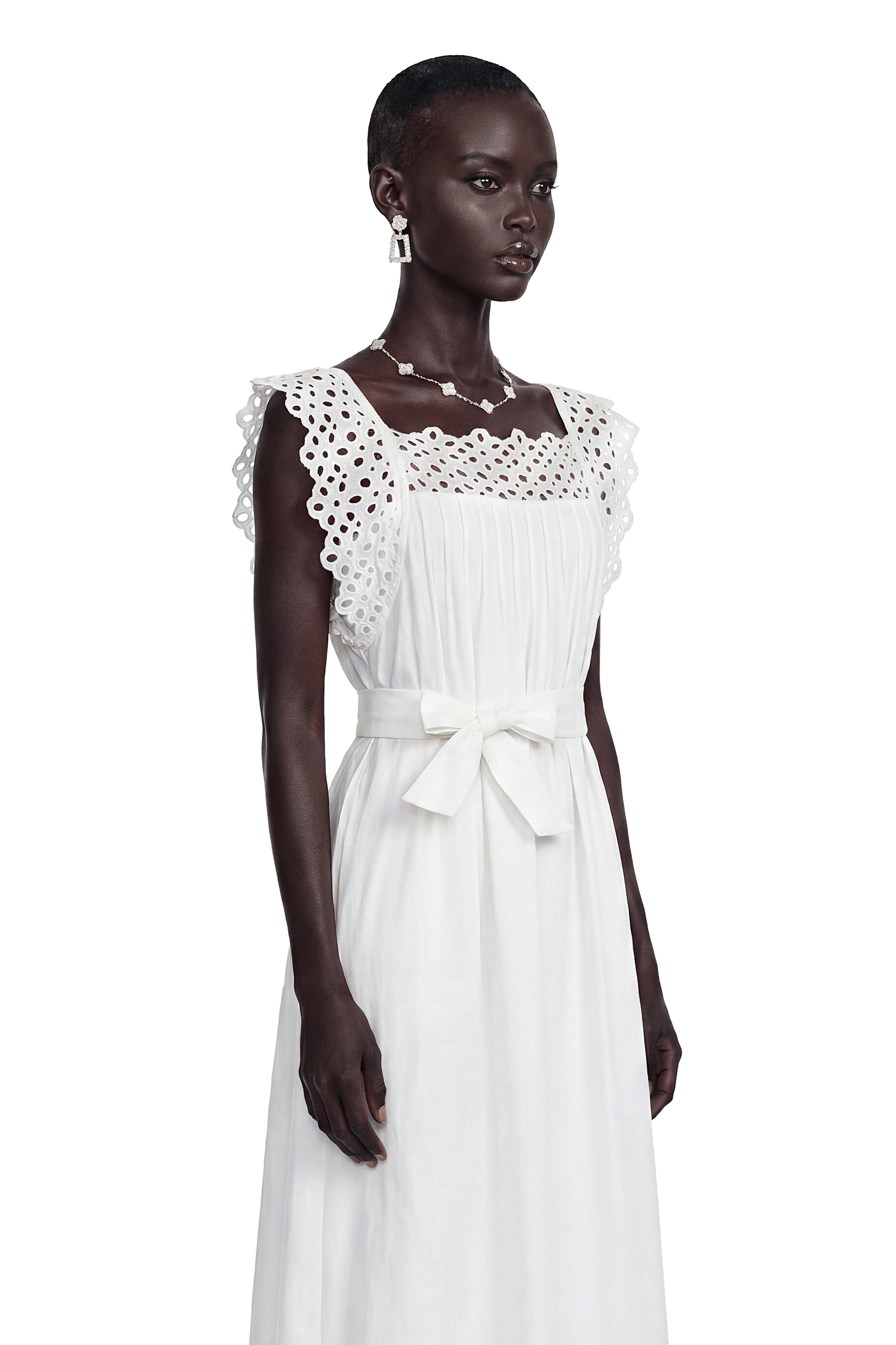 Farrah White Cut-Out Pleated Maxi Dress