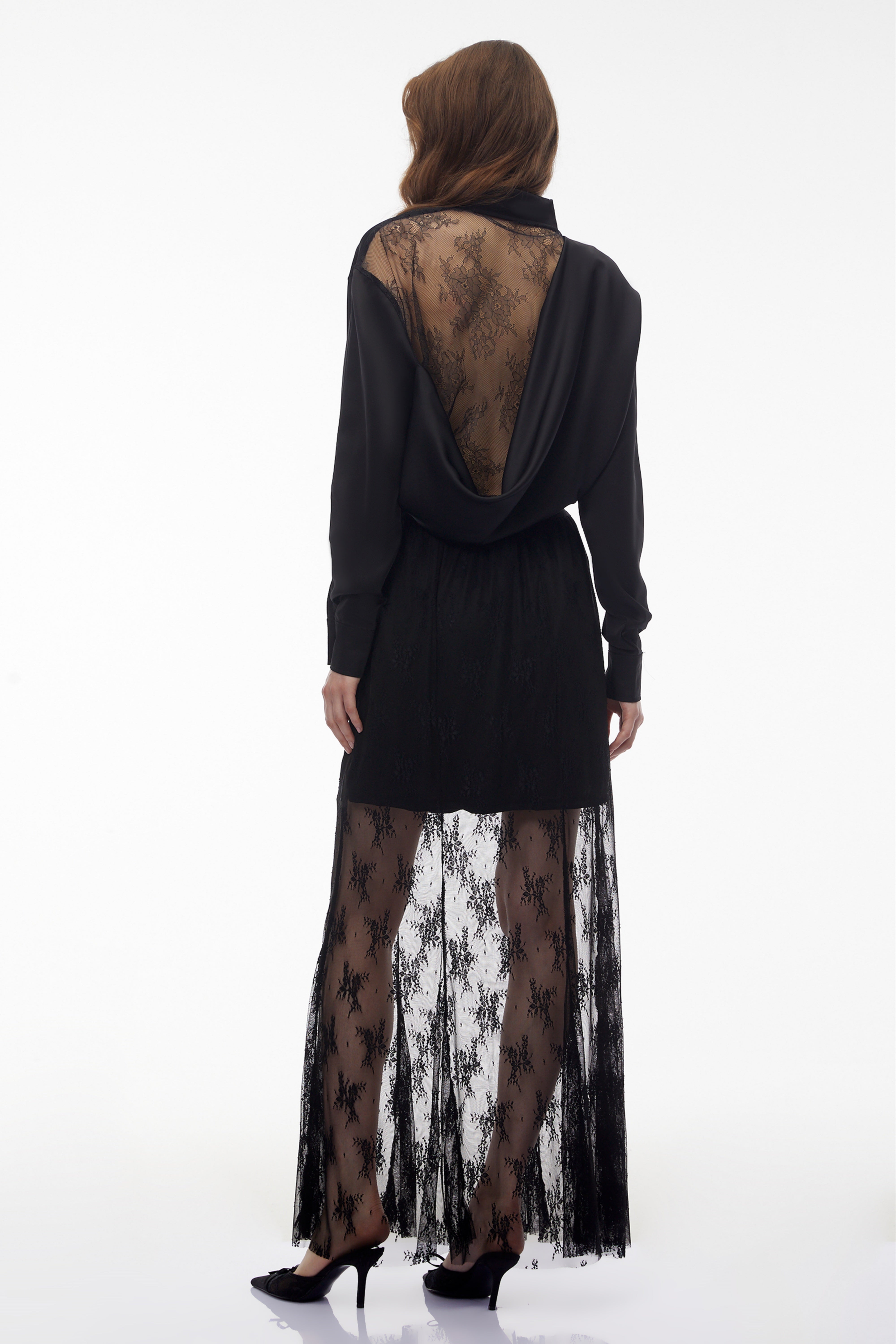 Fauna Black Satin Shirt & Skirt Set