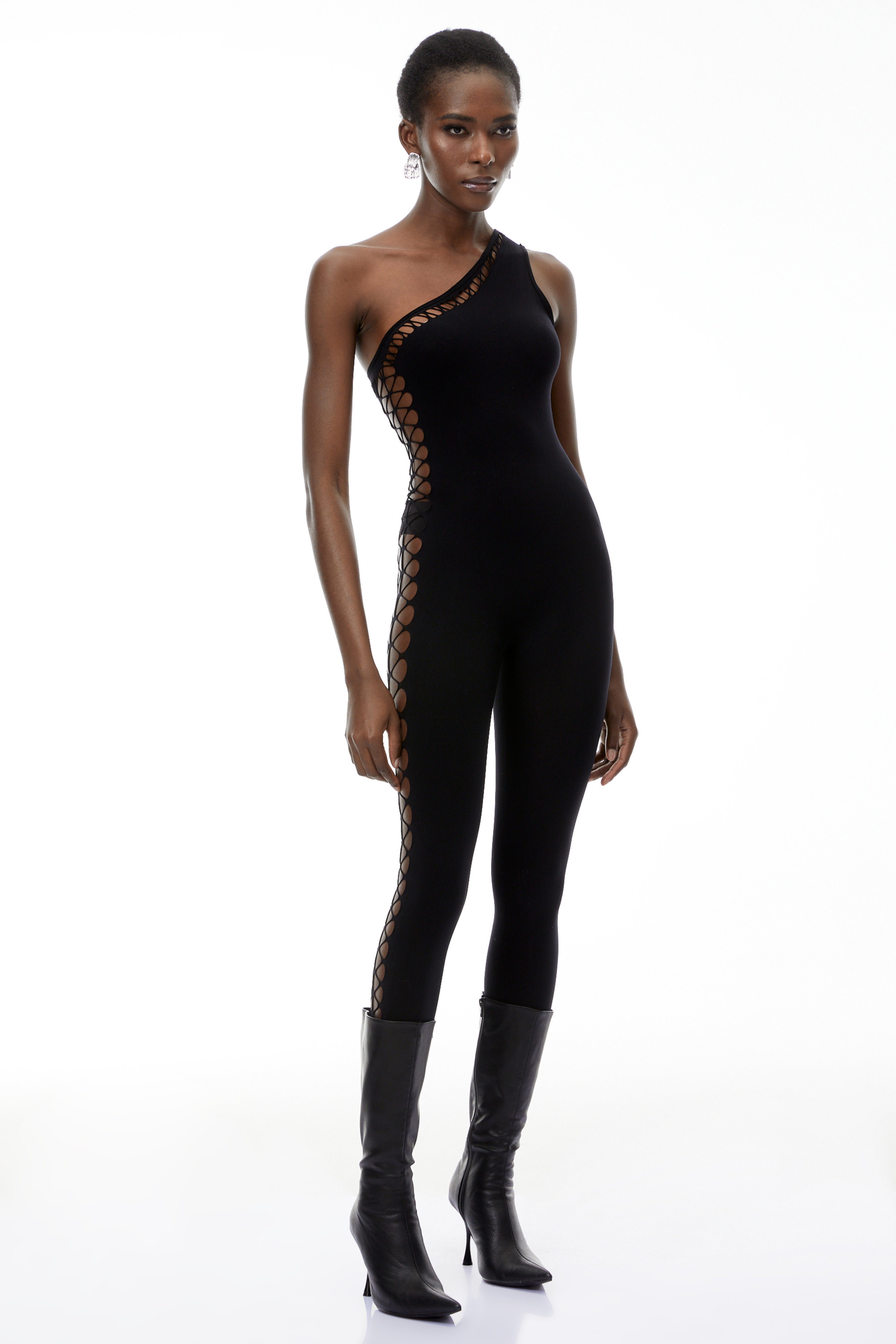 Faustina Black One Shoulder Cut-Out Jumpsuit