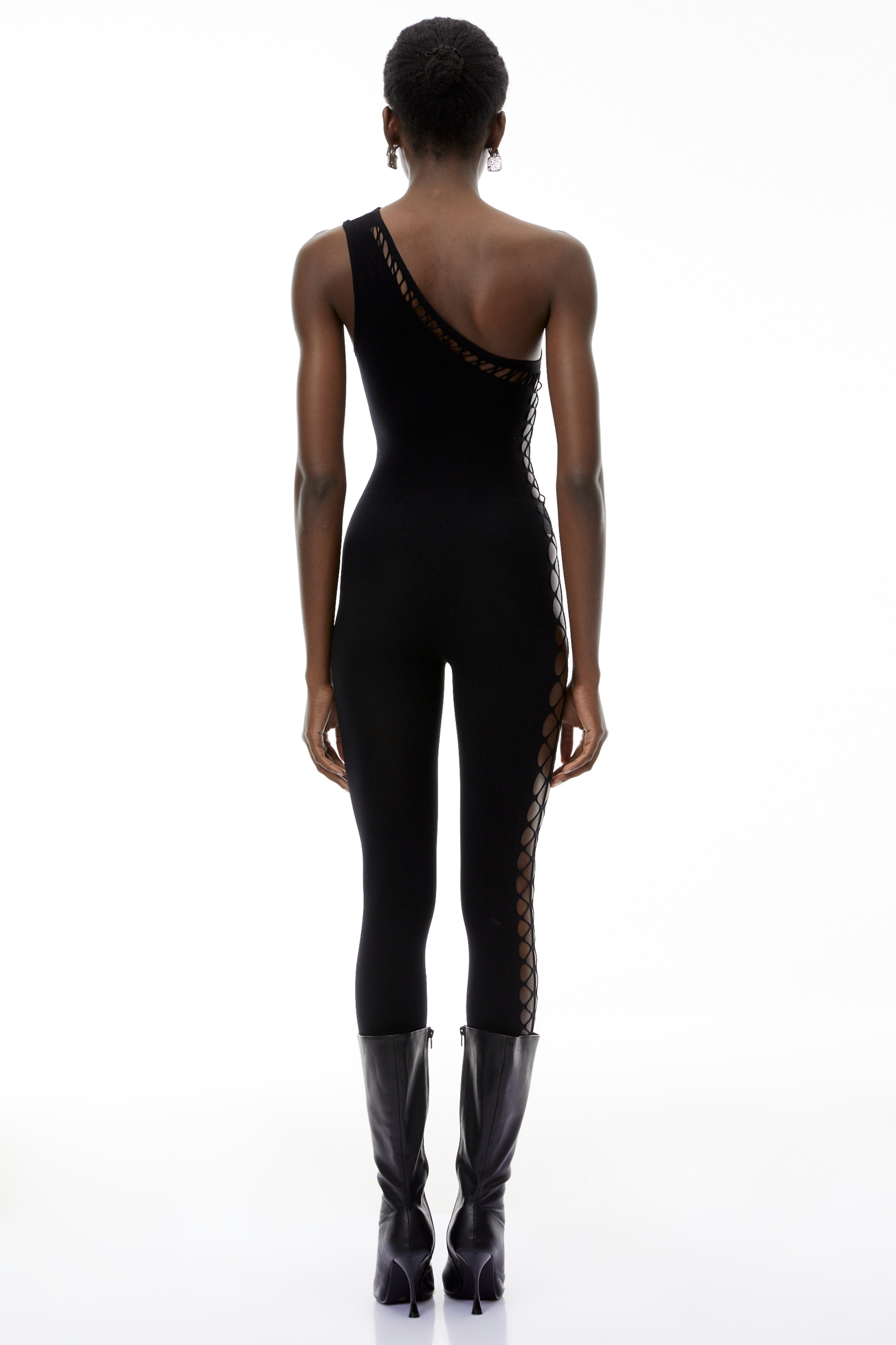 Faustina Black One Shoulder Cut-Out Jumpsuit