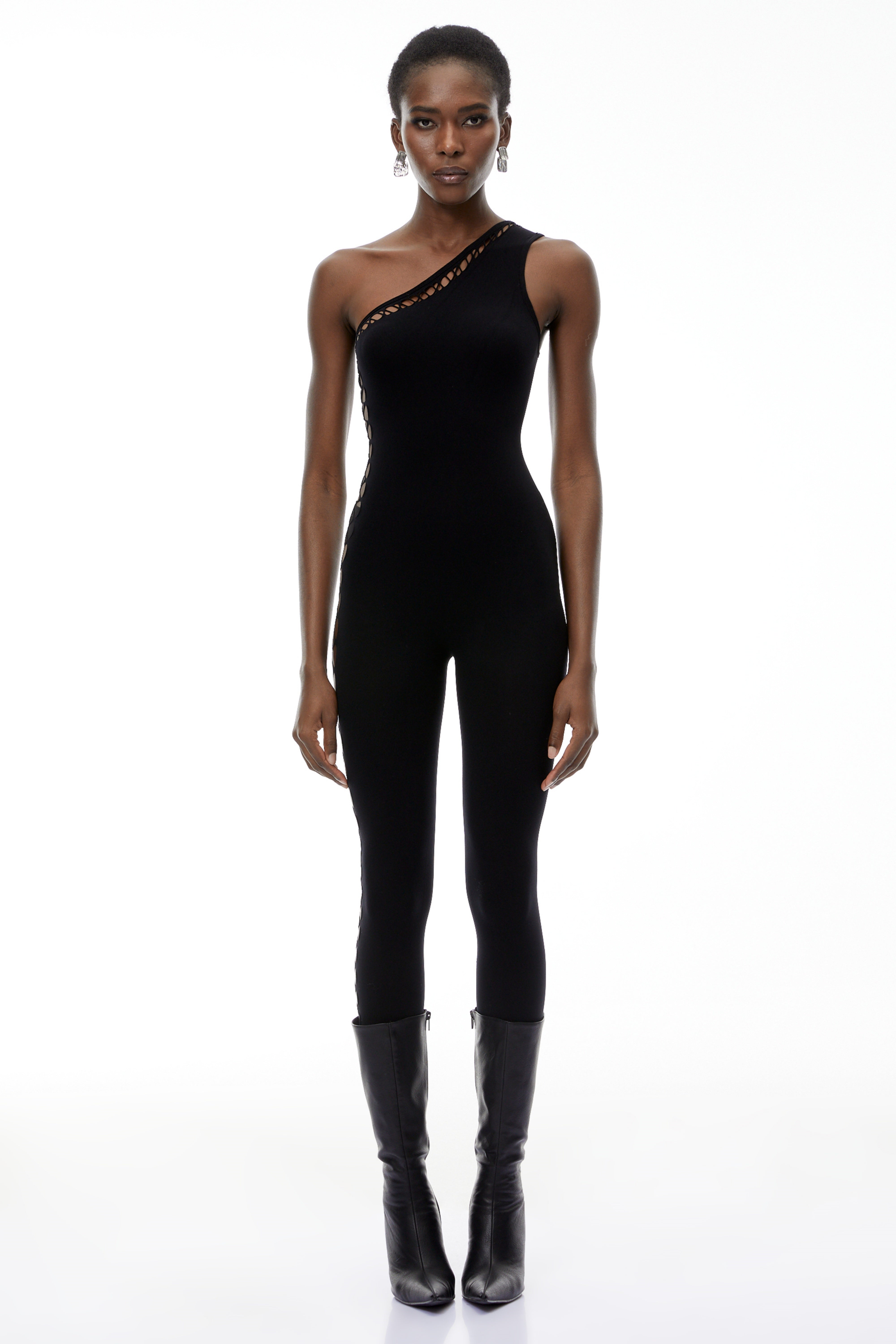 Faustina Black One Shoulder Cut-Out Jumpsuit