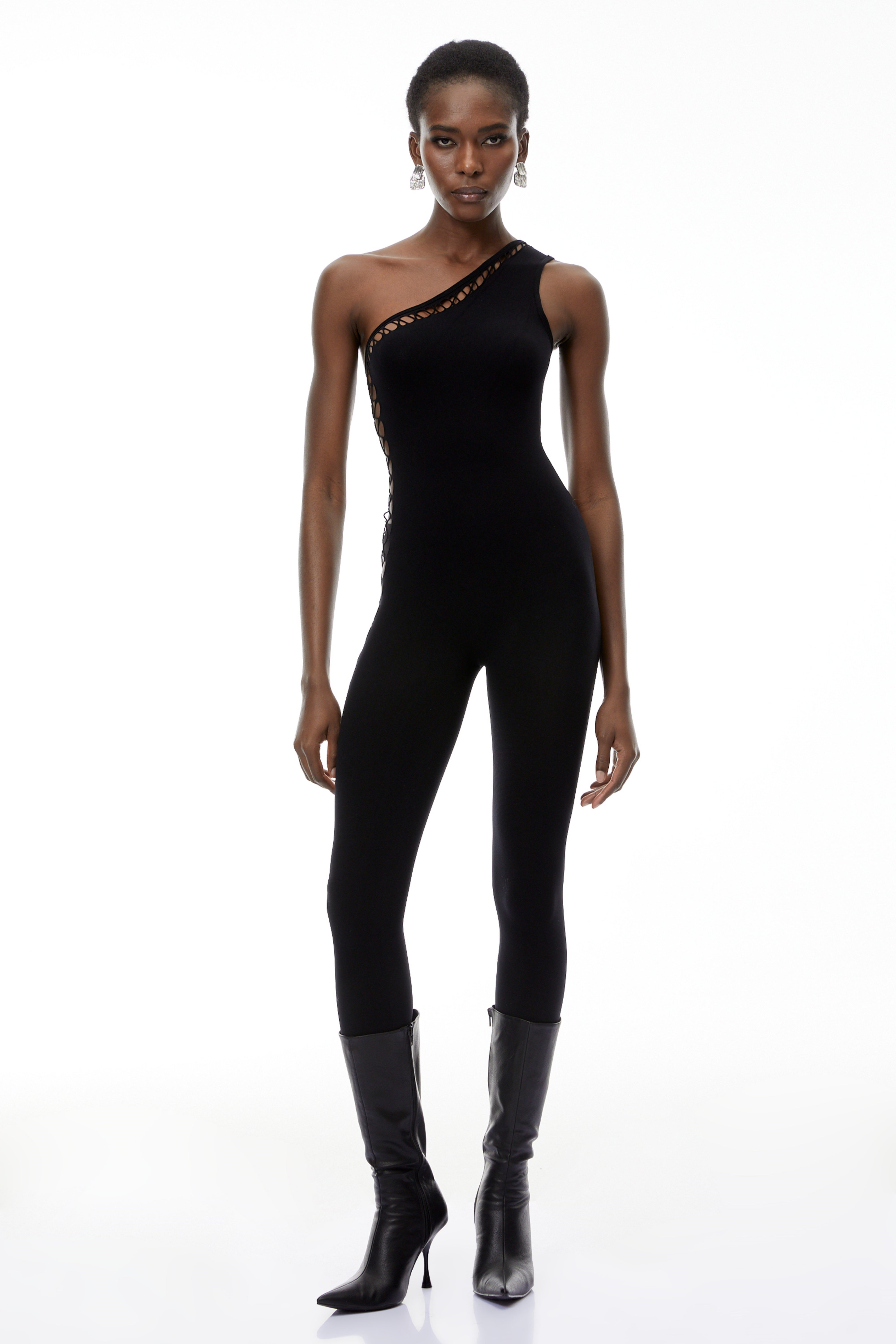 Faustina Black One Shoulder Cut-Out Jumpsuit