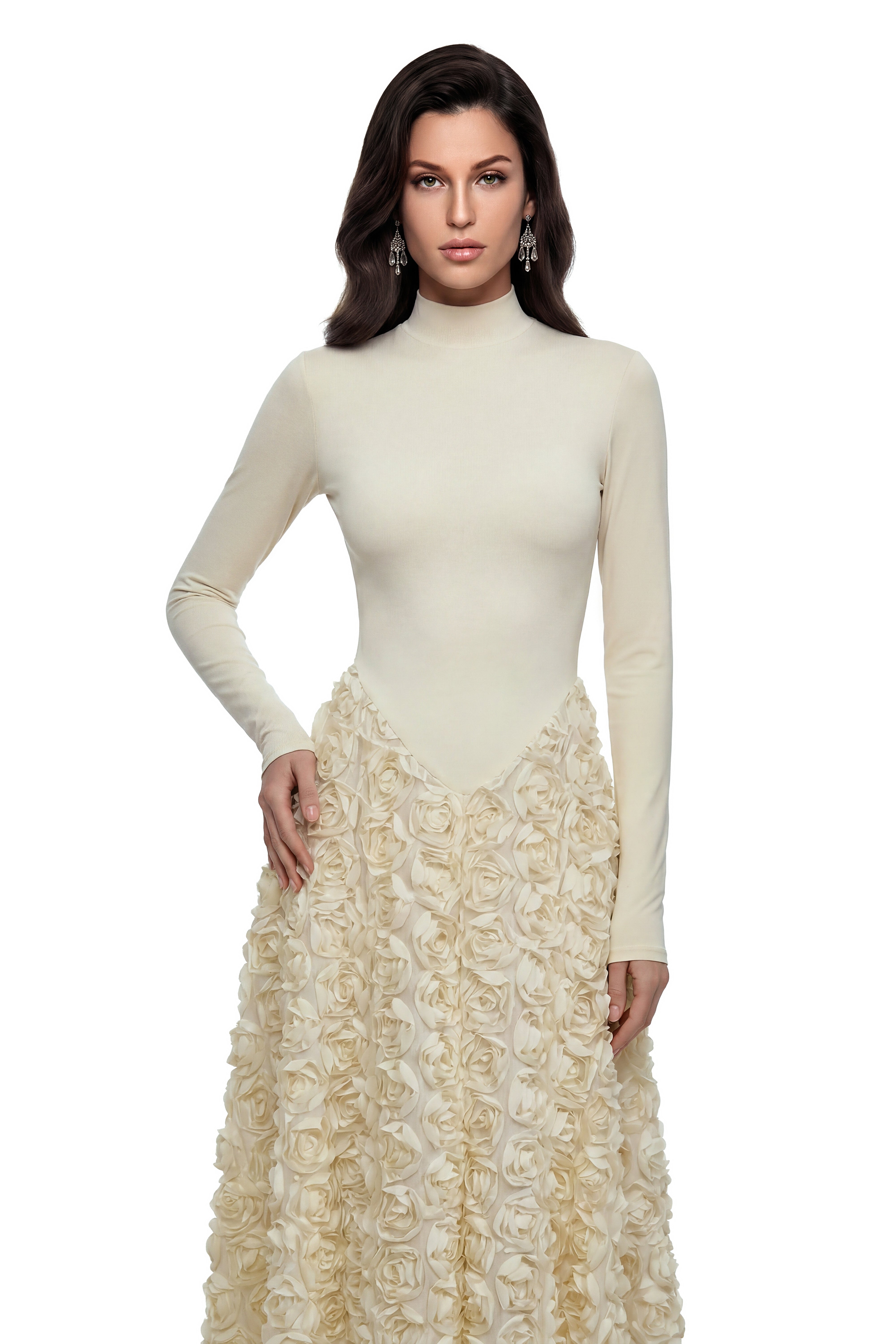 Faustine White Maxi Dress with 3D Florals