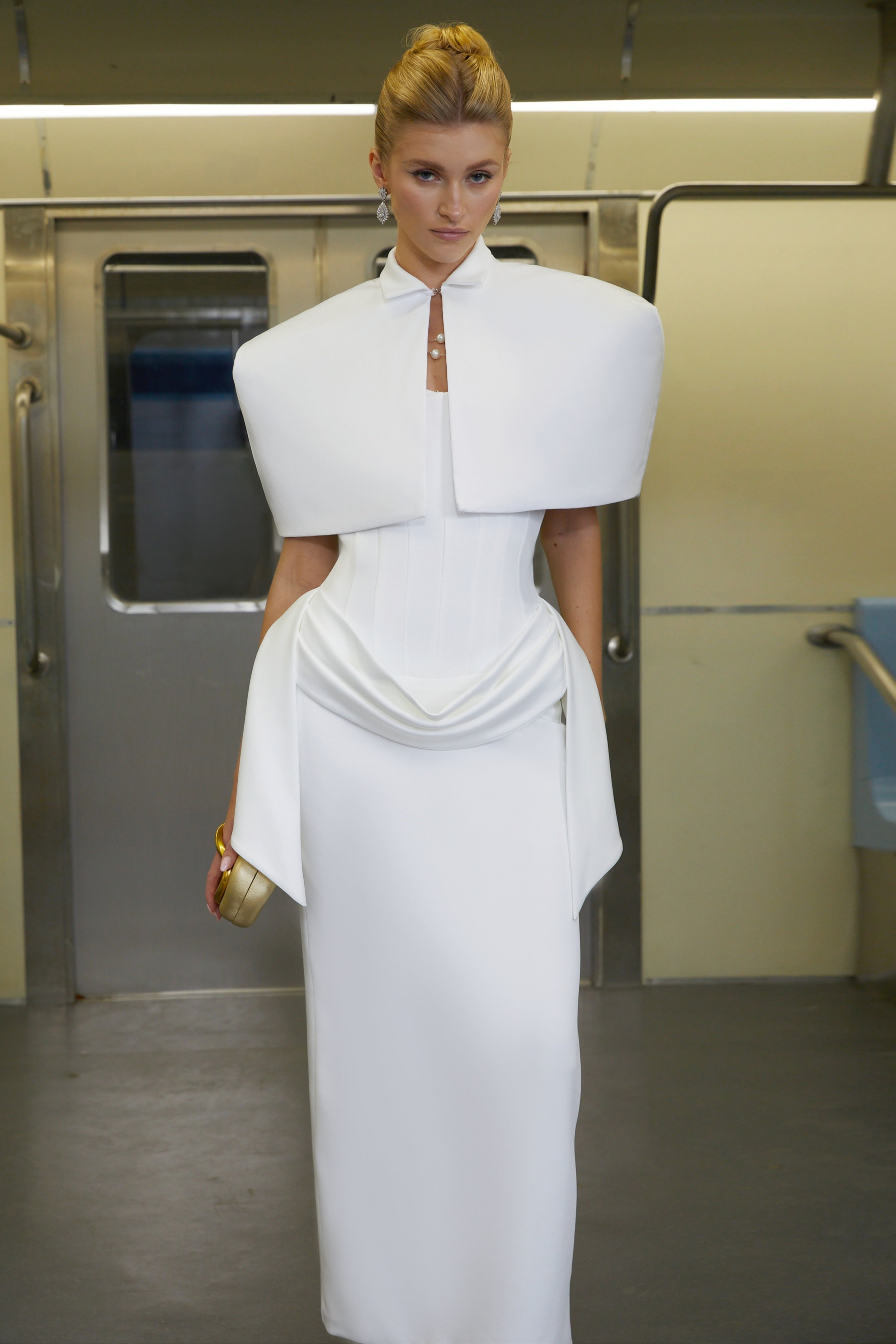 Felice White Structured Cape & Corset Dress Set (Final Sale-US Only)