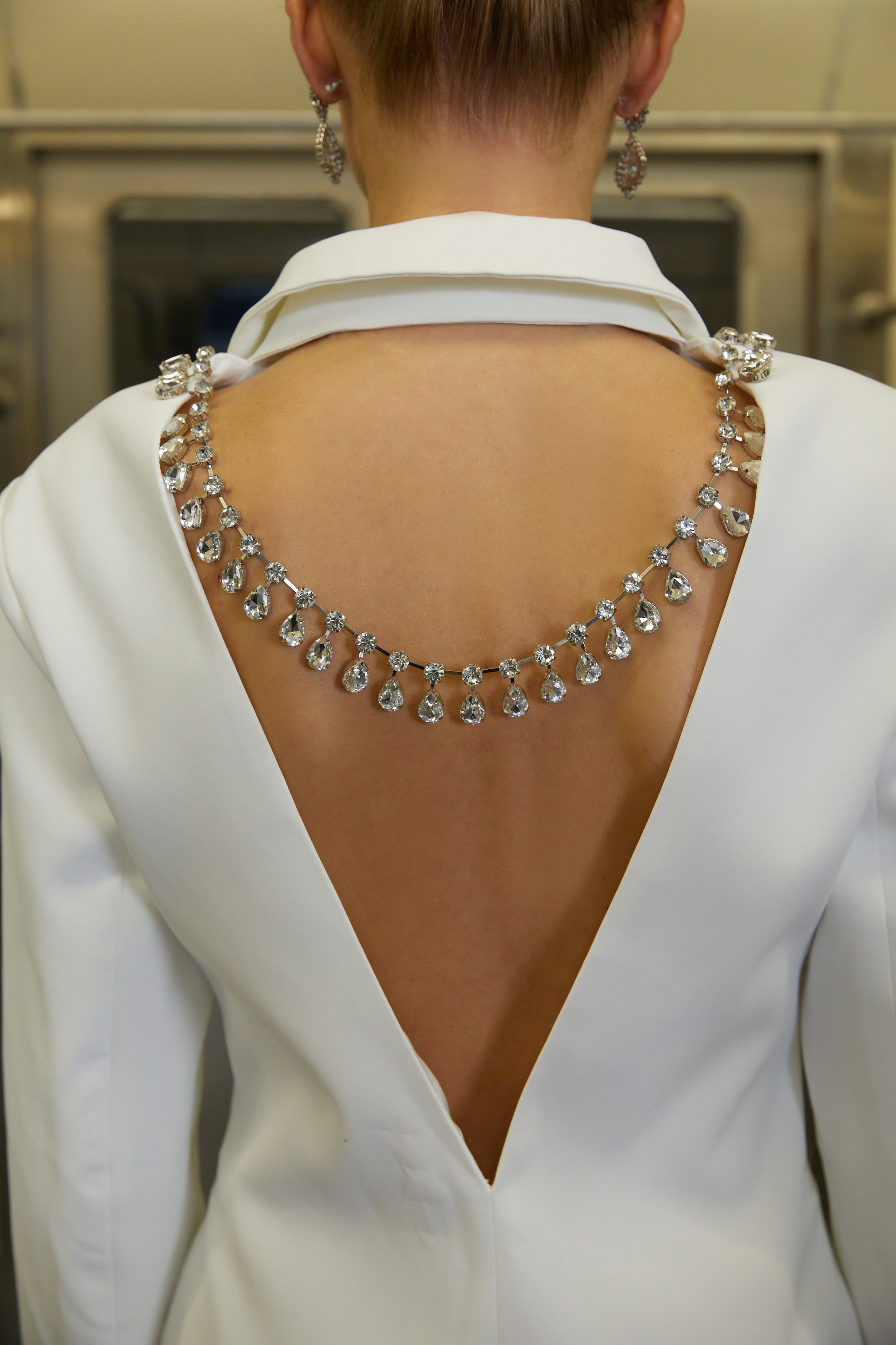 Felicia White Open Back Blazer & Lace Skirt Set