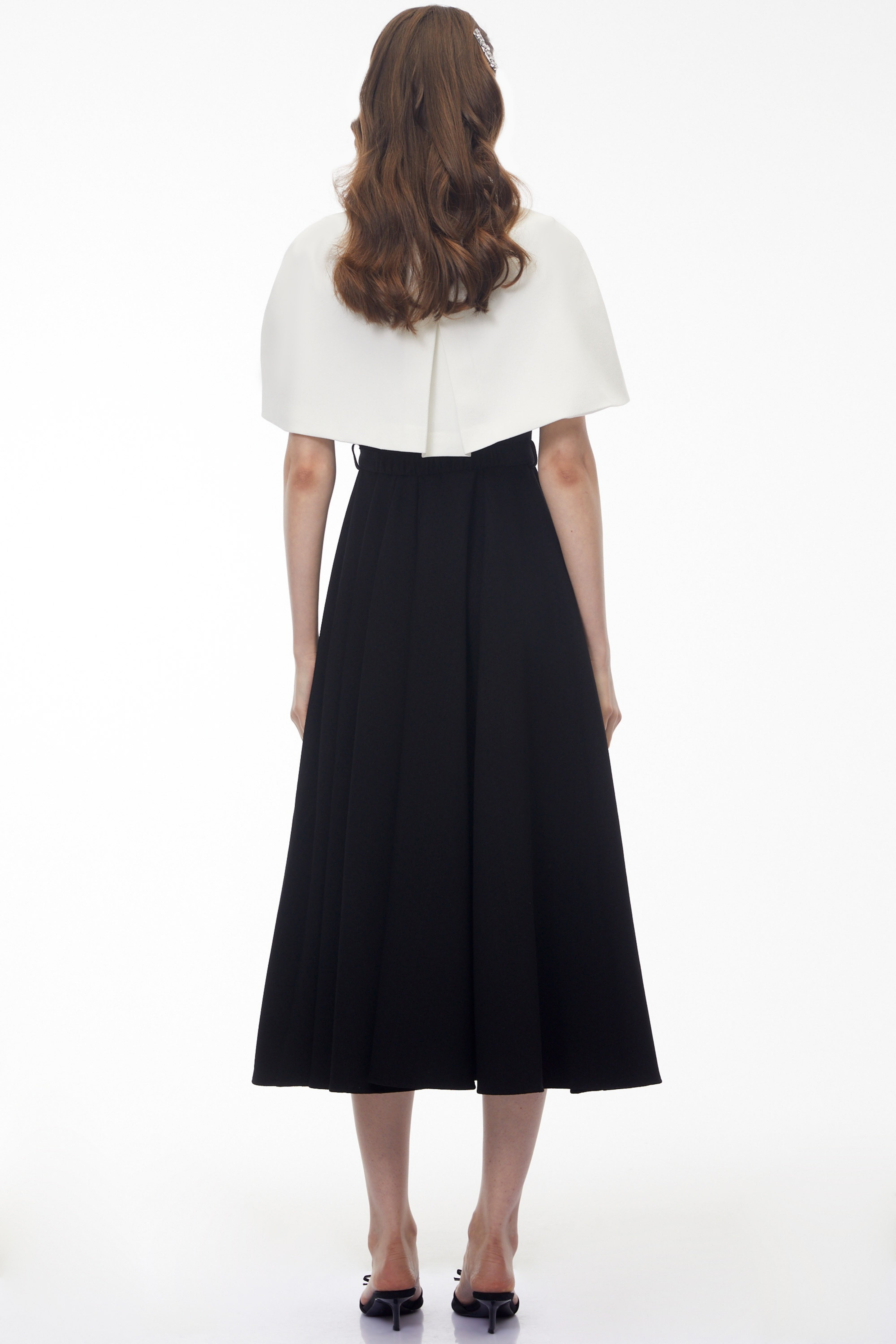 Felismina Black Color Block Cape Midi Dress