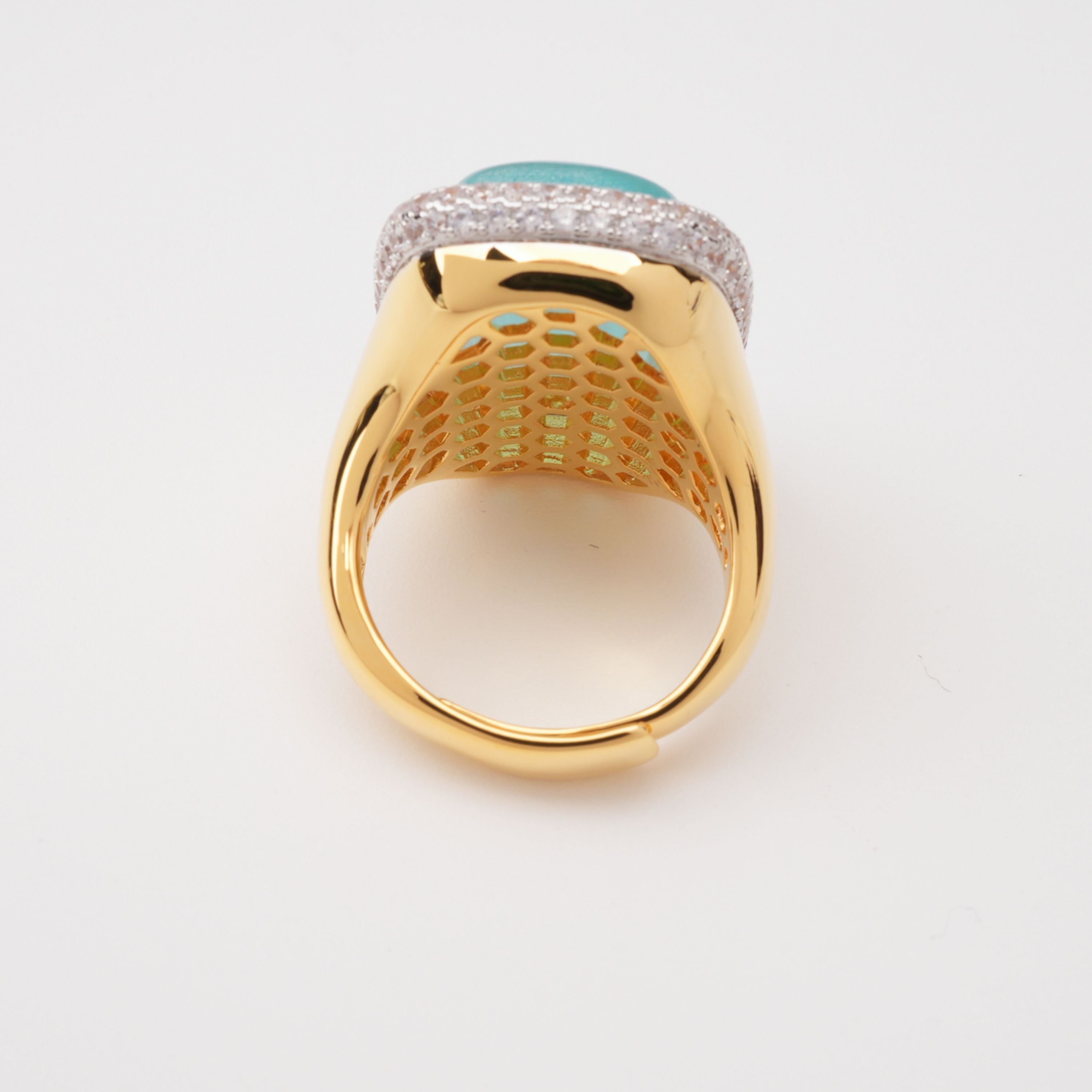 Feriha Aqua Chalcedony Cushion Cut Pavé Crystal Ring