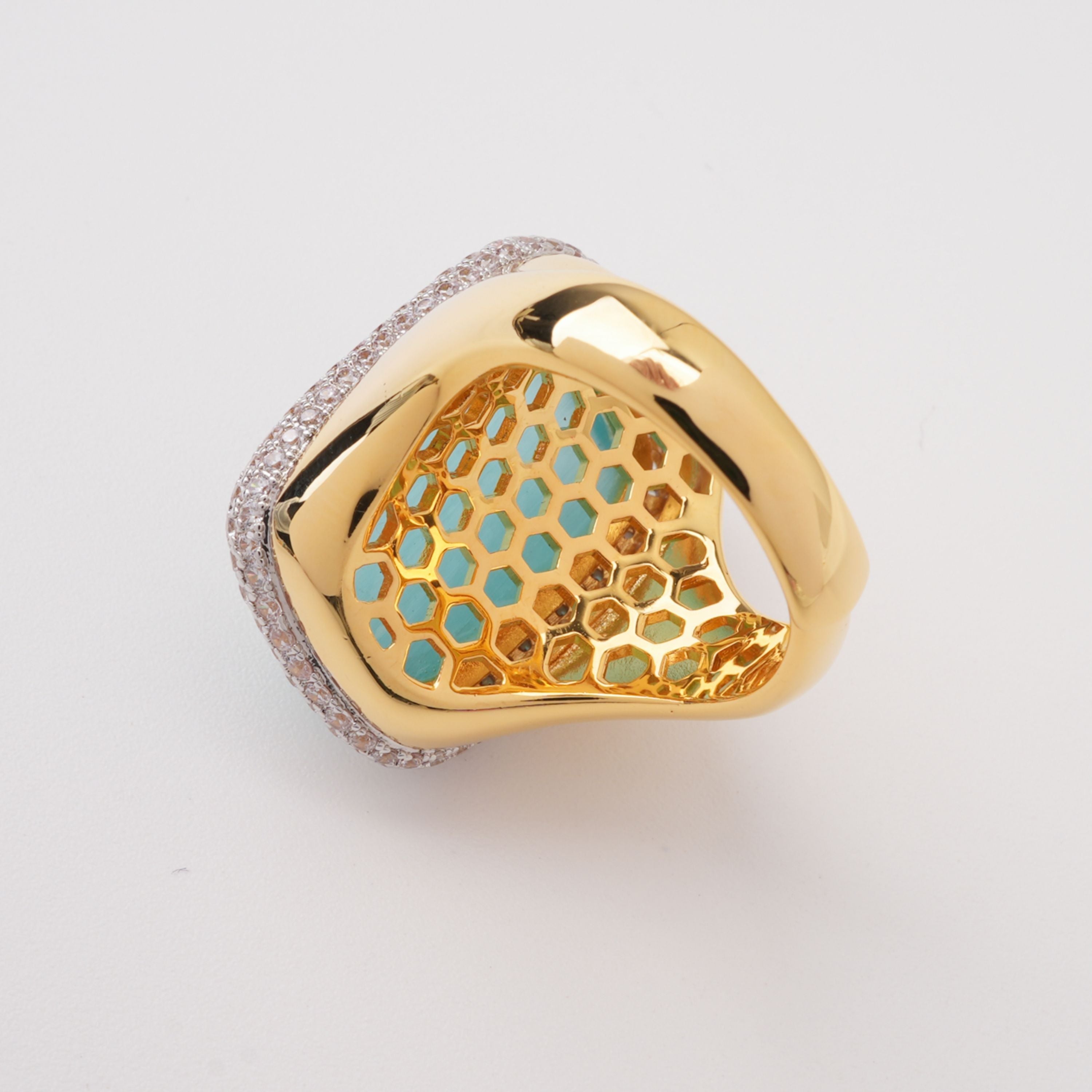 Feriha Aqua Chalcedony Cushion Cut Pavé Crystal Ring