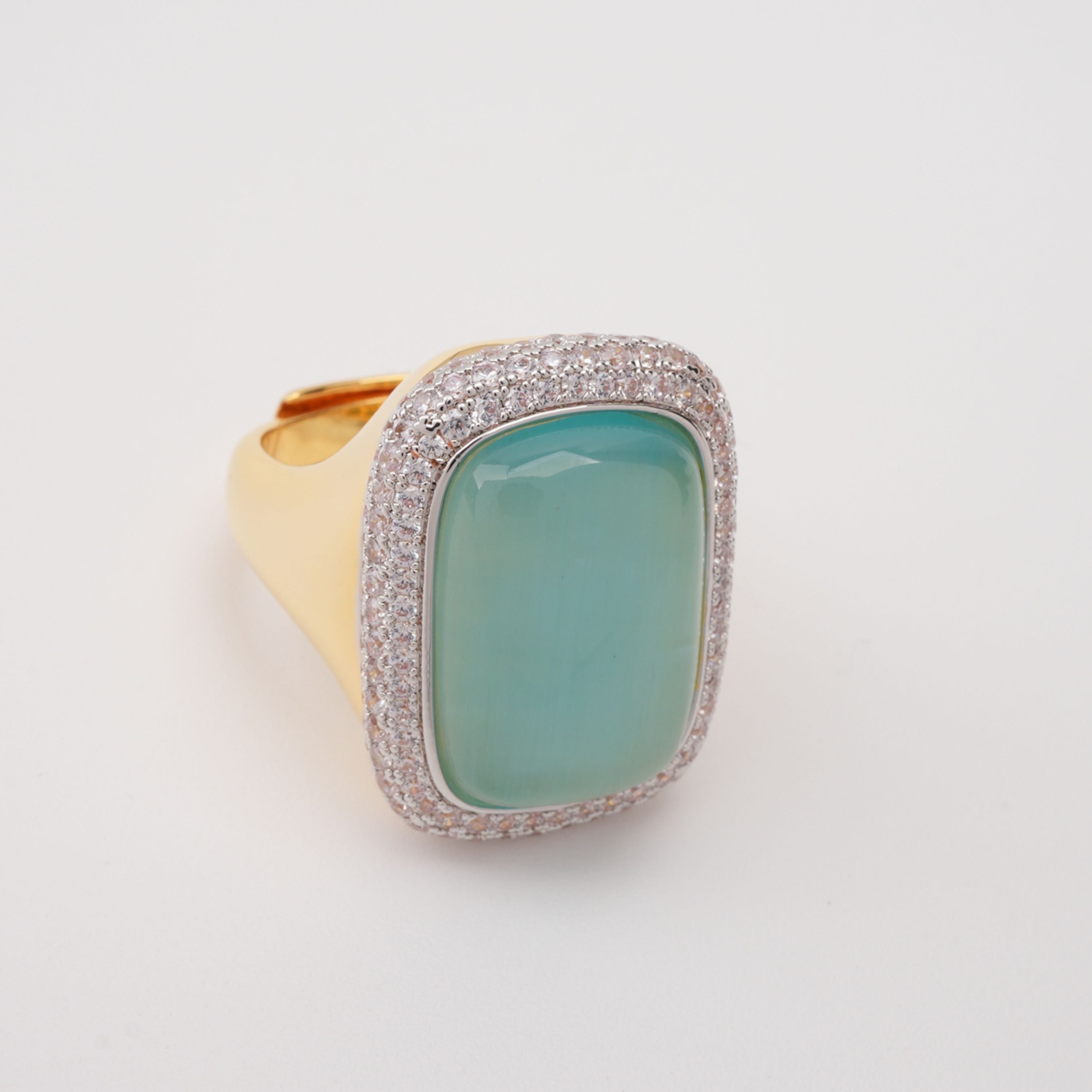 Feriha Aqua Chalcedony Cushion Cut Pavé Crystal Ring