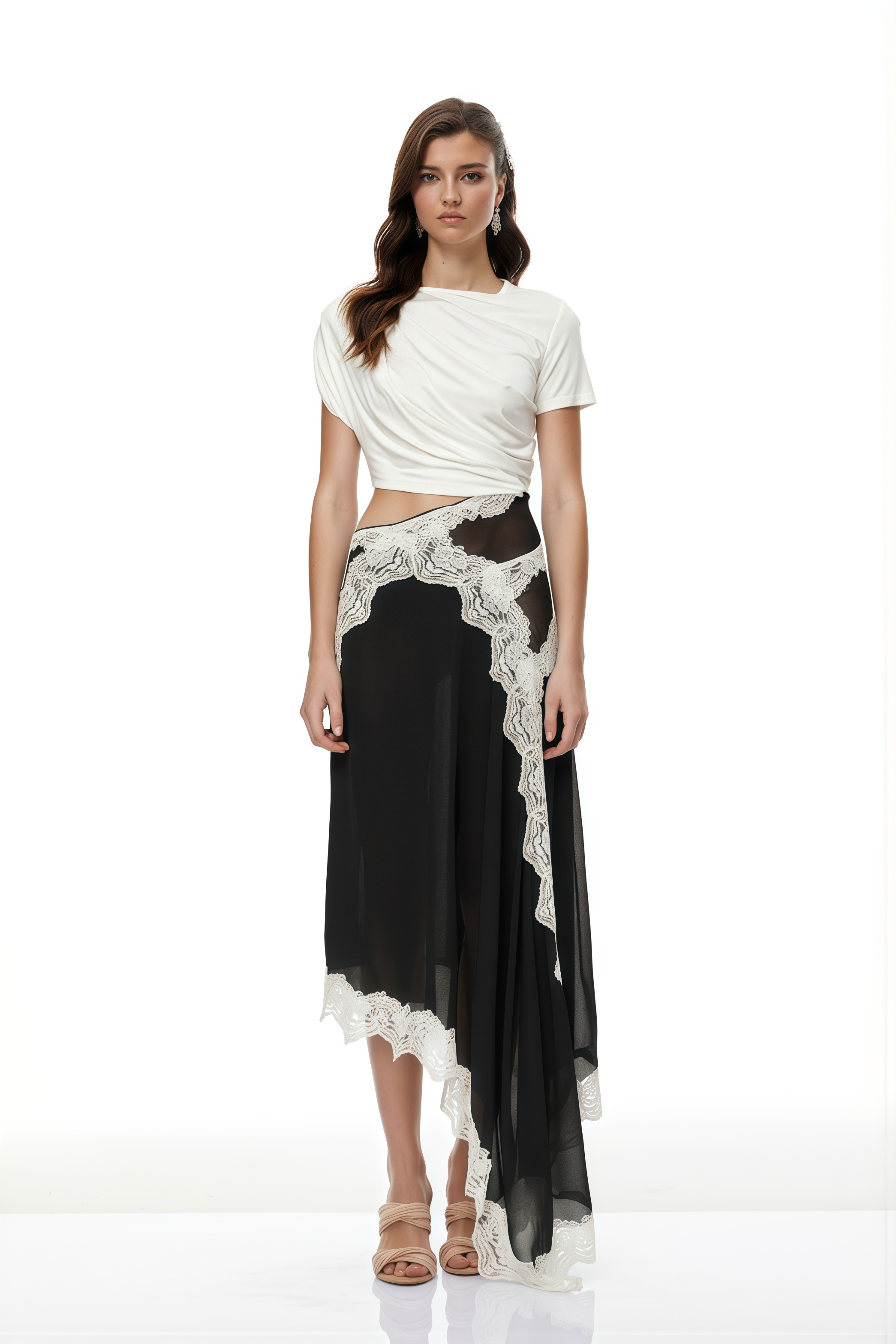 Fiamma Color Block Gathered Lace Panel Maxi Dress