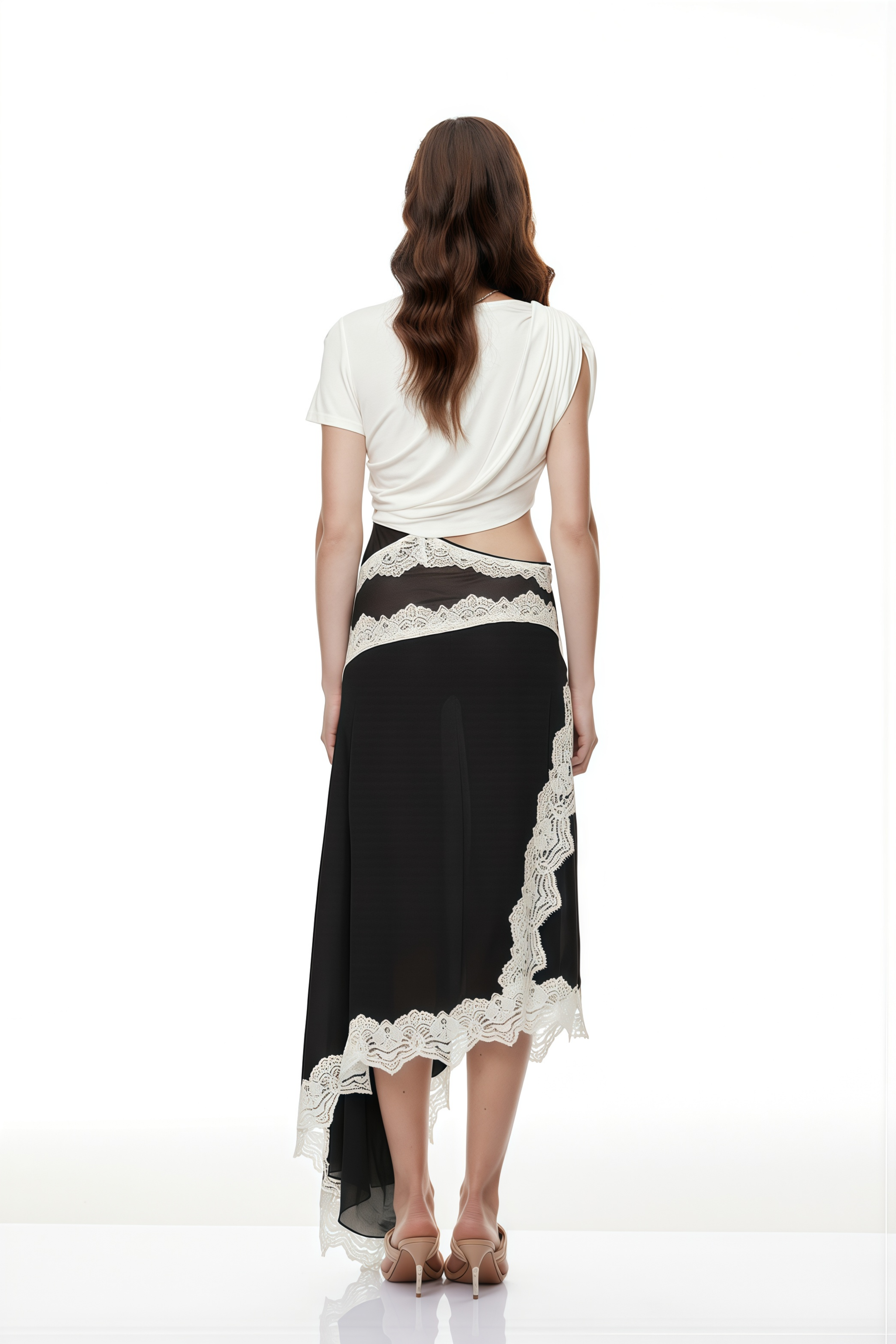 Fiamma Color Block Gathered Lace Panel Maxi Dress