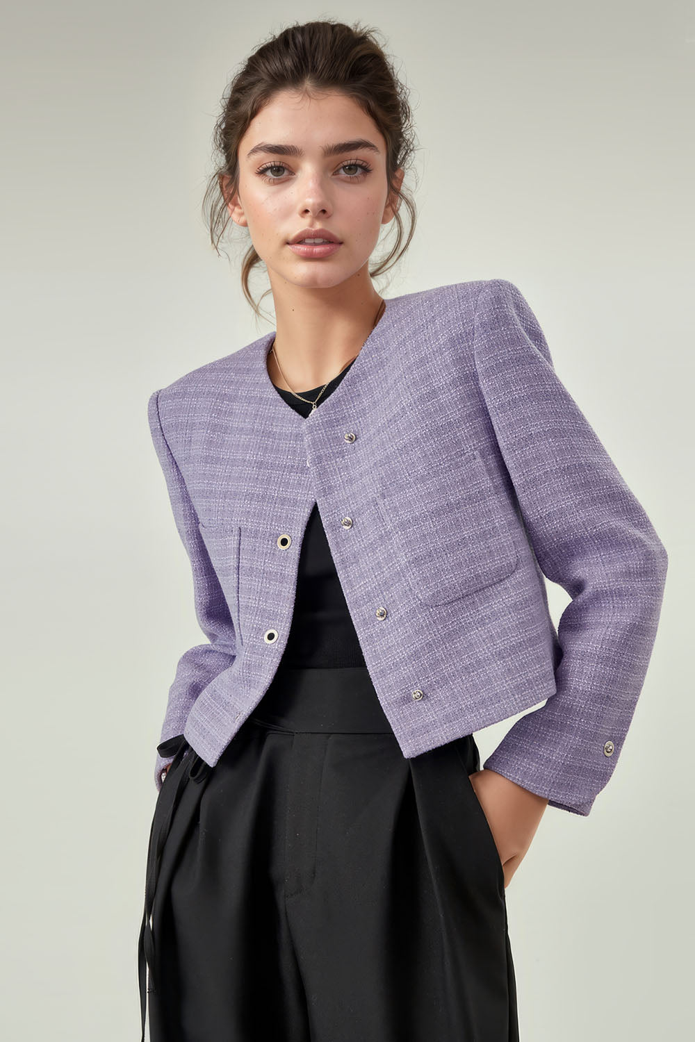 Short Jacket with Padded Shoulders - Purple