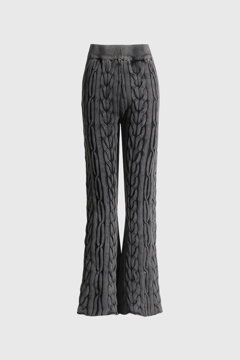 Wide Cable-Knit Trousers - Grey