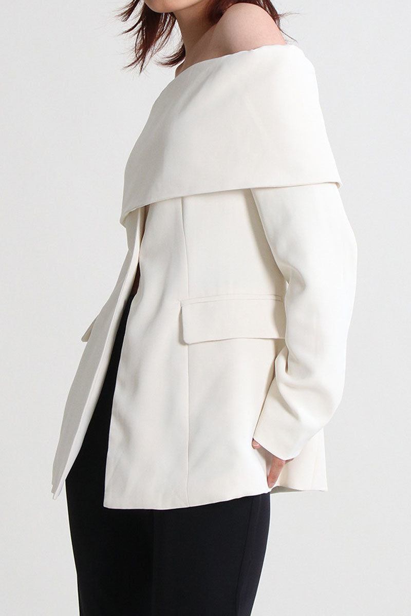 Off Shoulders Blazer with Front Cut - White