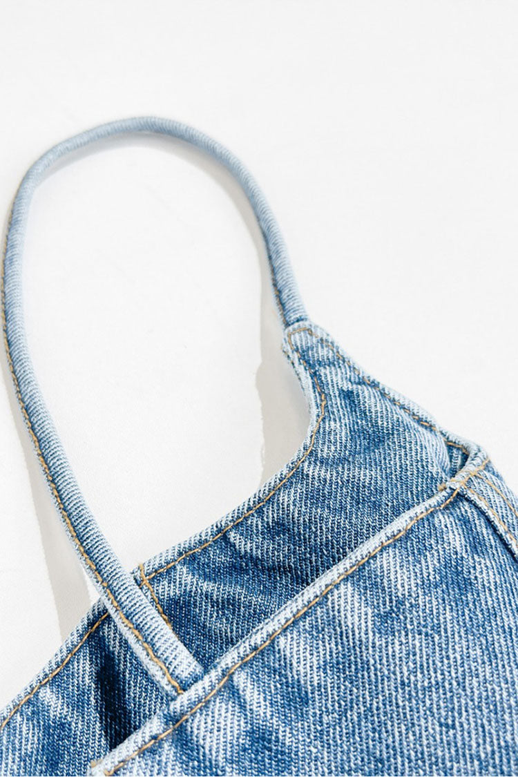 Denim Top with Straps - Blue