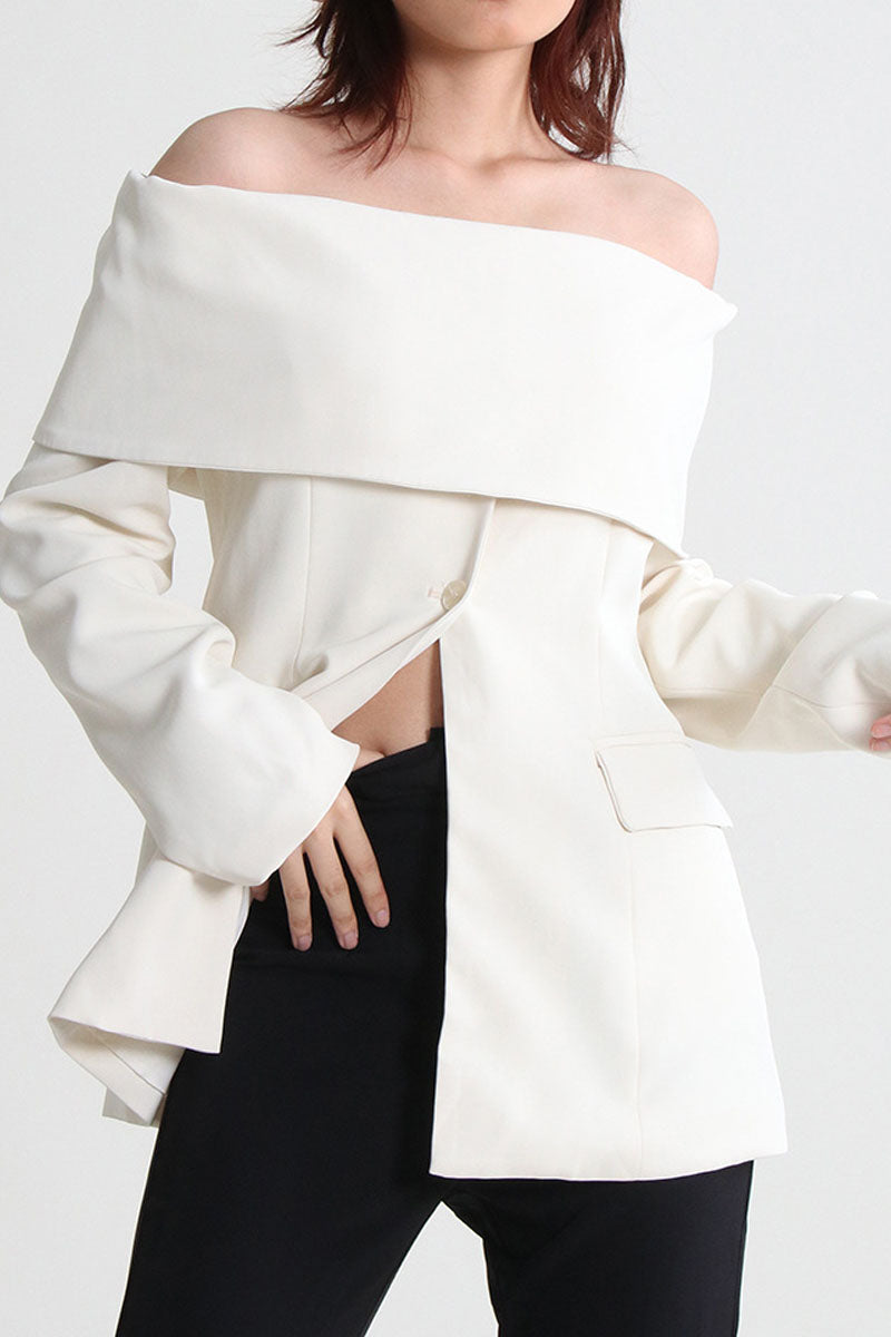 Off Shoulders Blazer with Front Cut - White