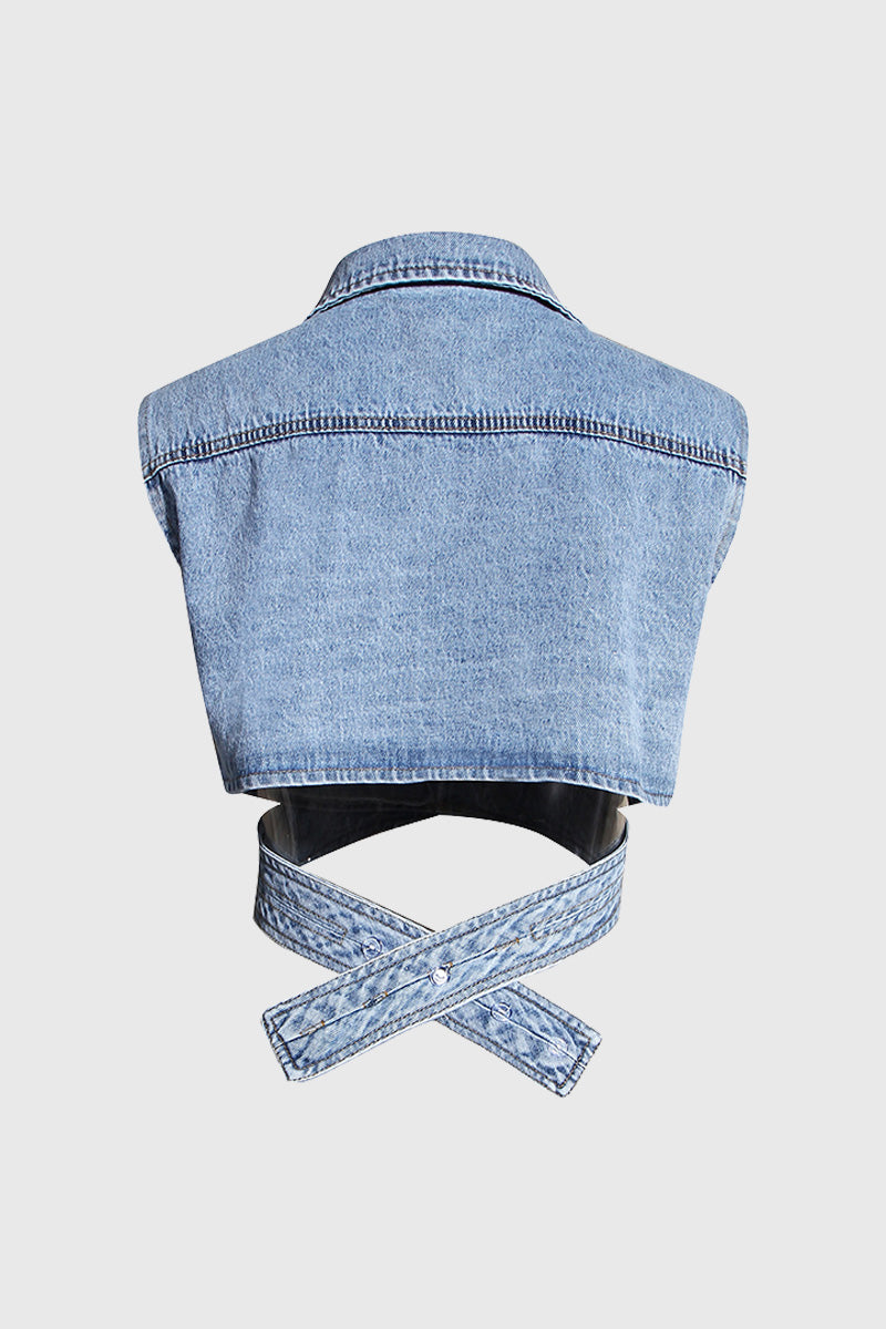 Denim Shirt with Vest Attached - White