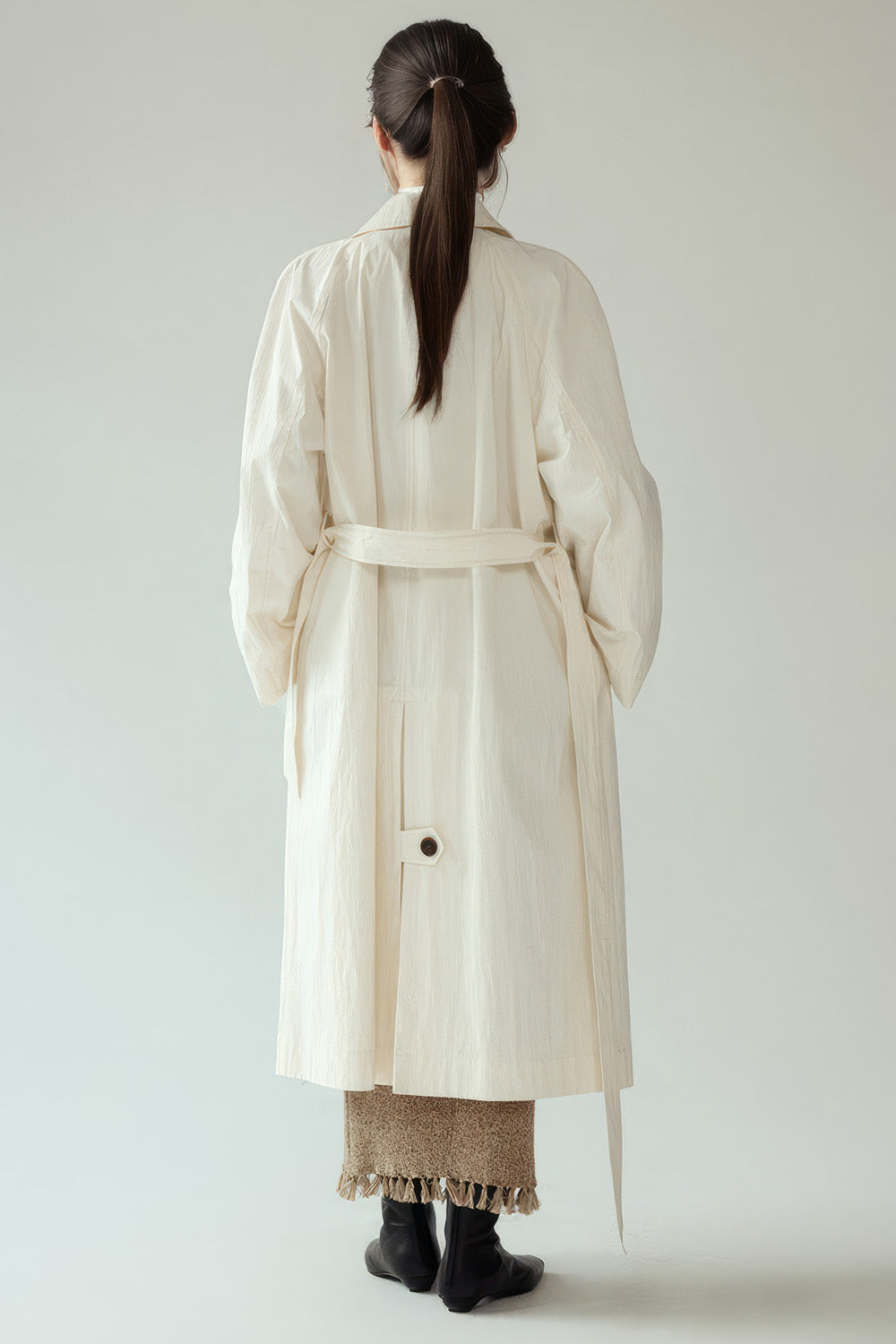 Long Trenchcoat With Belt - Light Beige