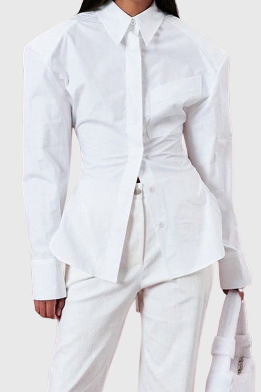 Shirt with Oversized Shoulders and Open Back - White