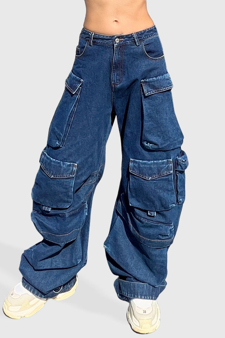 Low Waisted Cargo Jeans - Blue