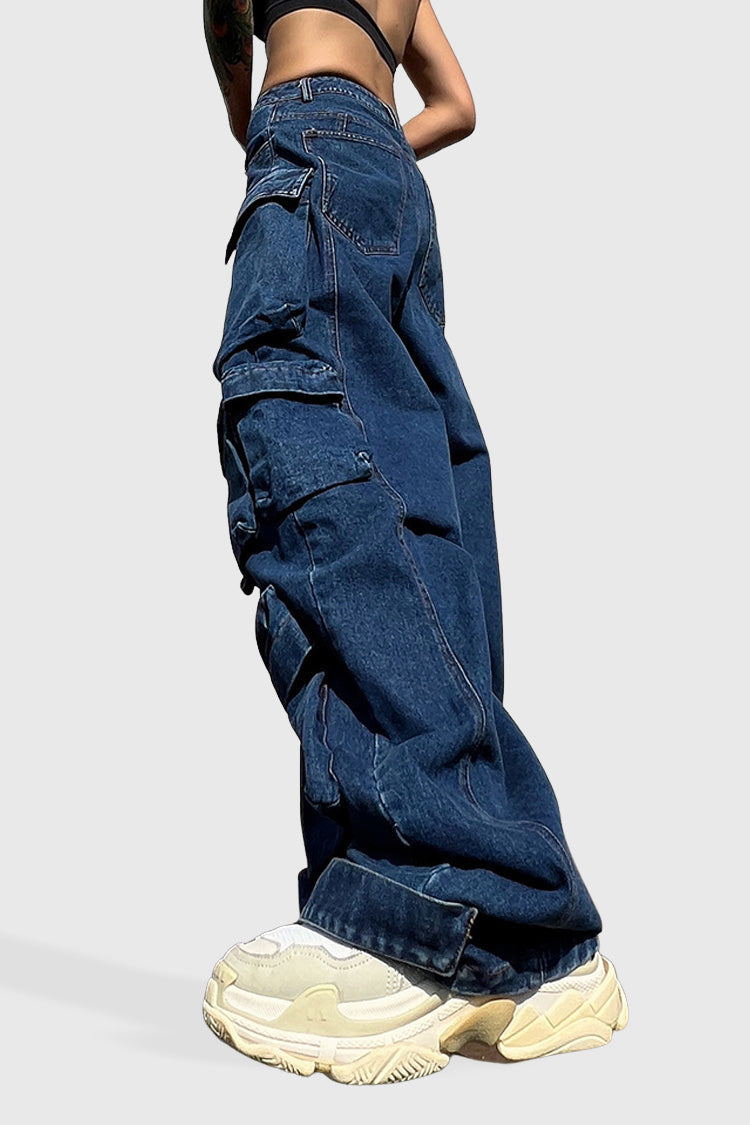 Low Waisted Cargo Jeans - Blue