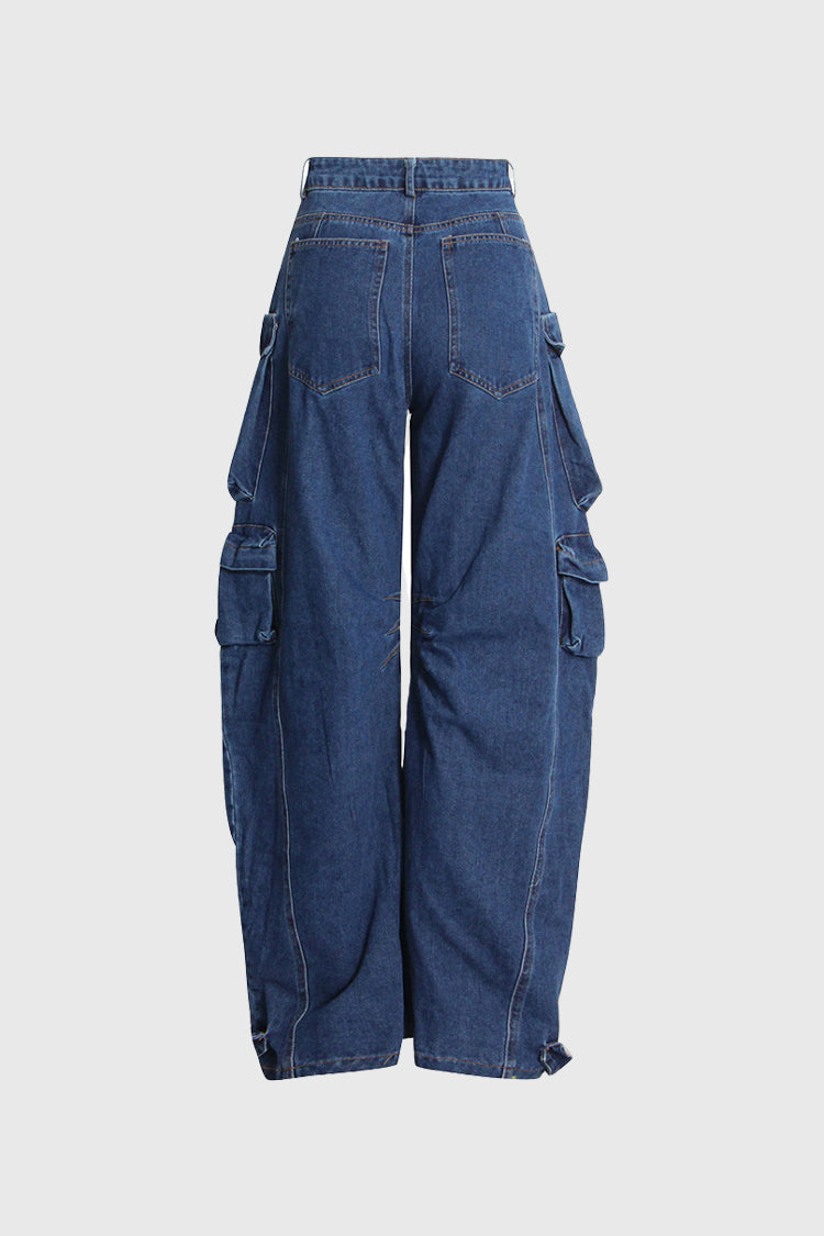 Low Waisted Cargo Jeans - Blue