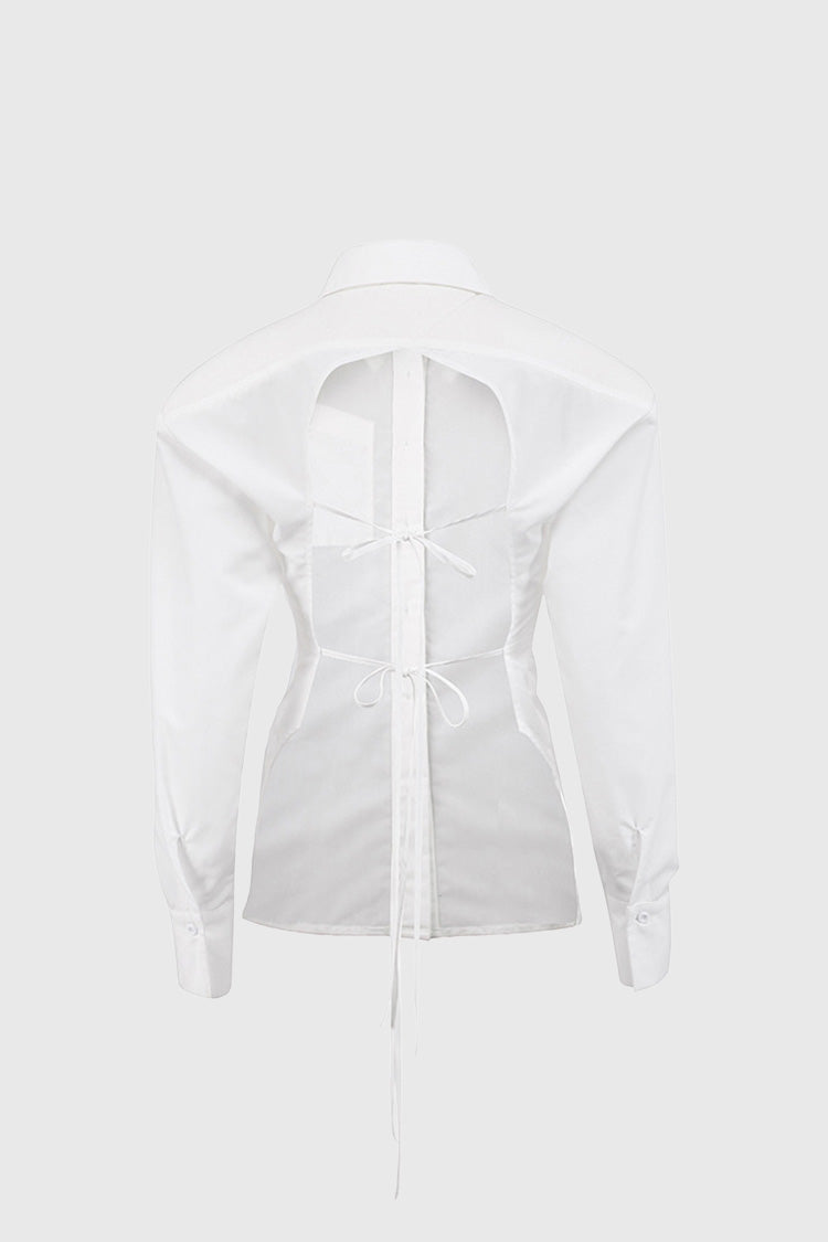 Shirt with Oversized Shoulders and Open Back - White