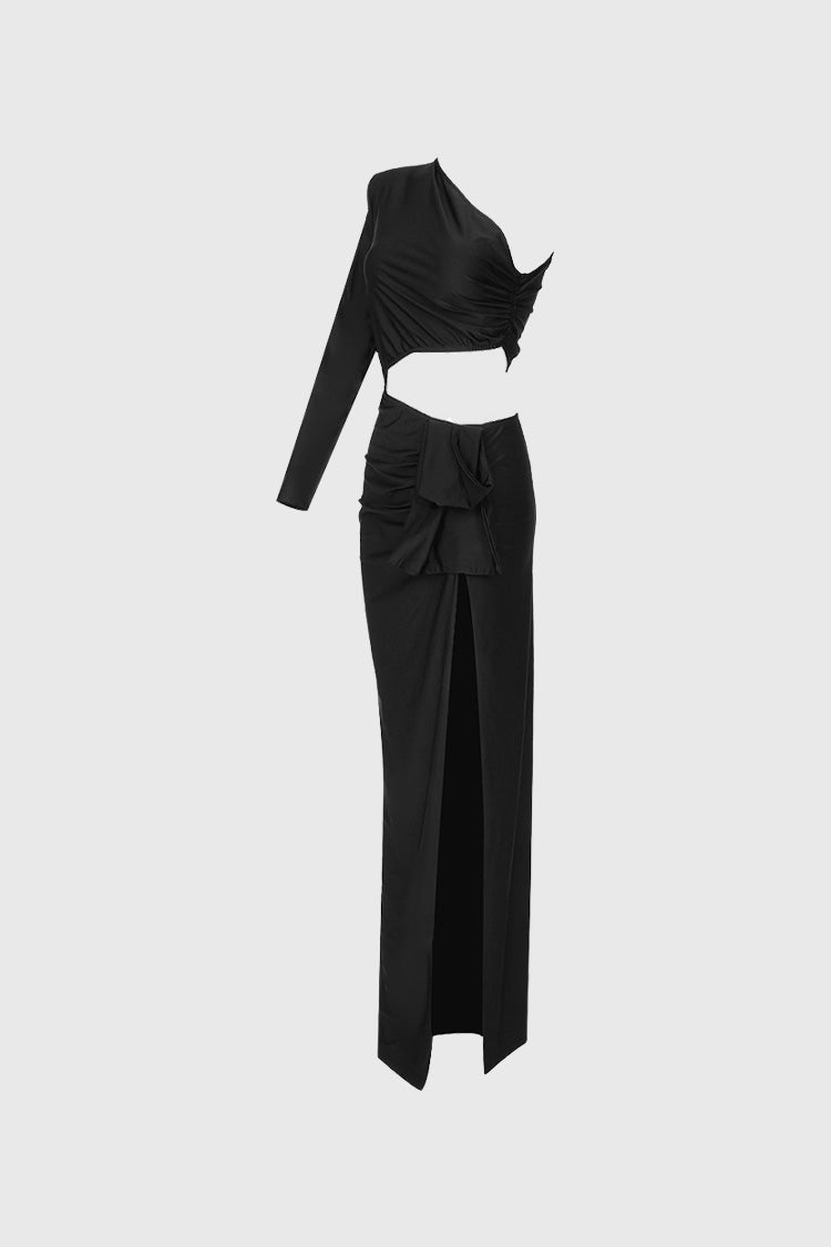 Maxi Dress with Waist Cut - Black