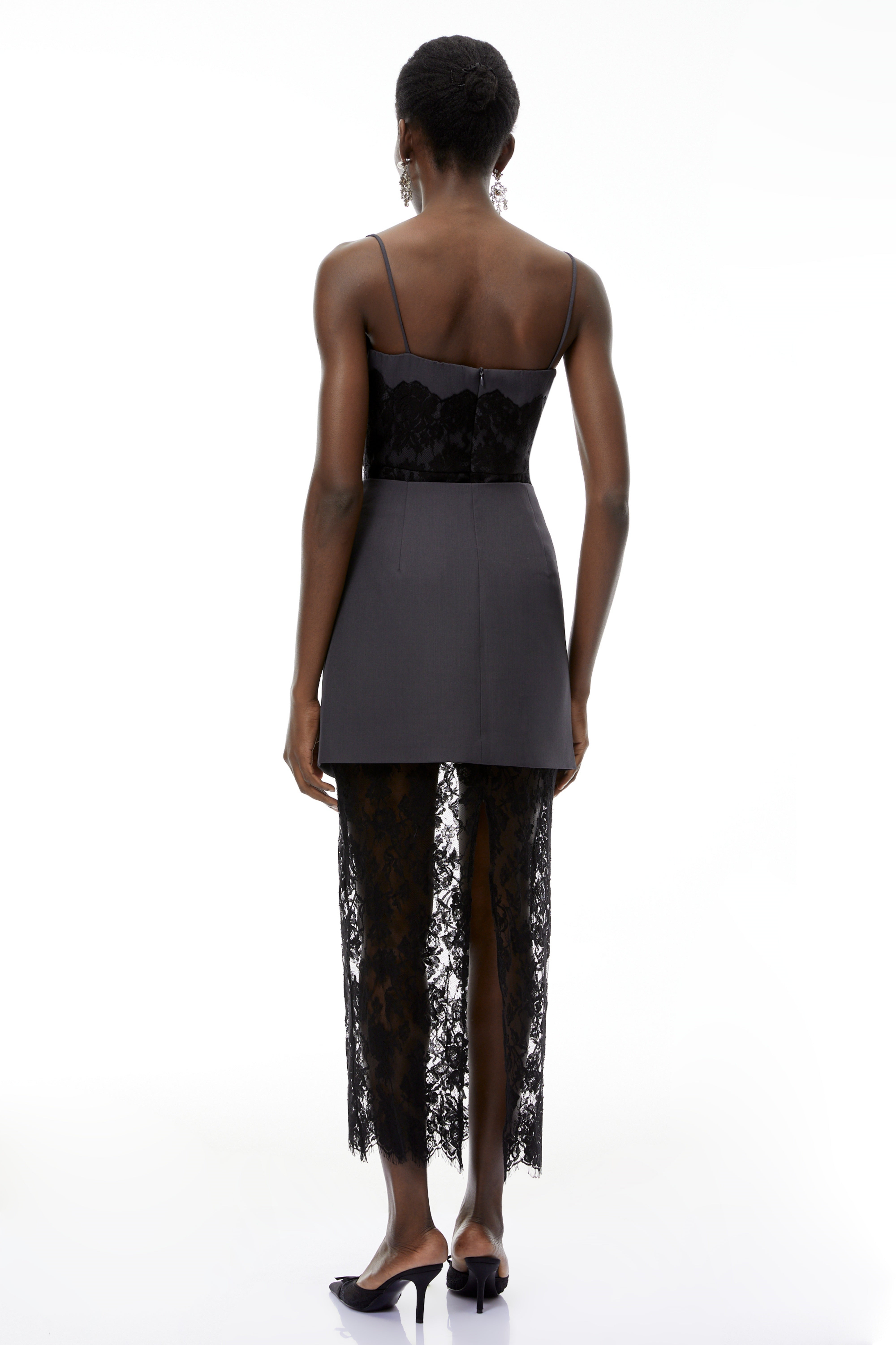 Fiona Grey Lace Panel Asymmetrical Maxi Dress