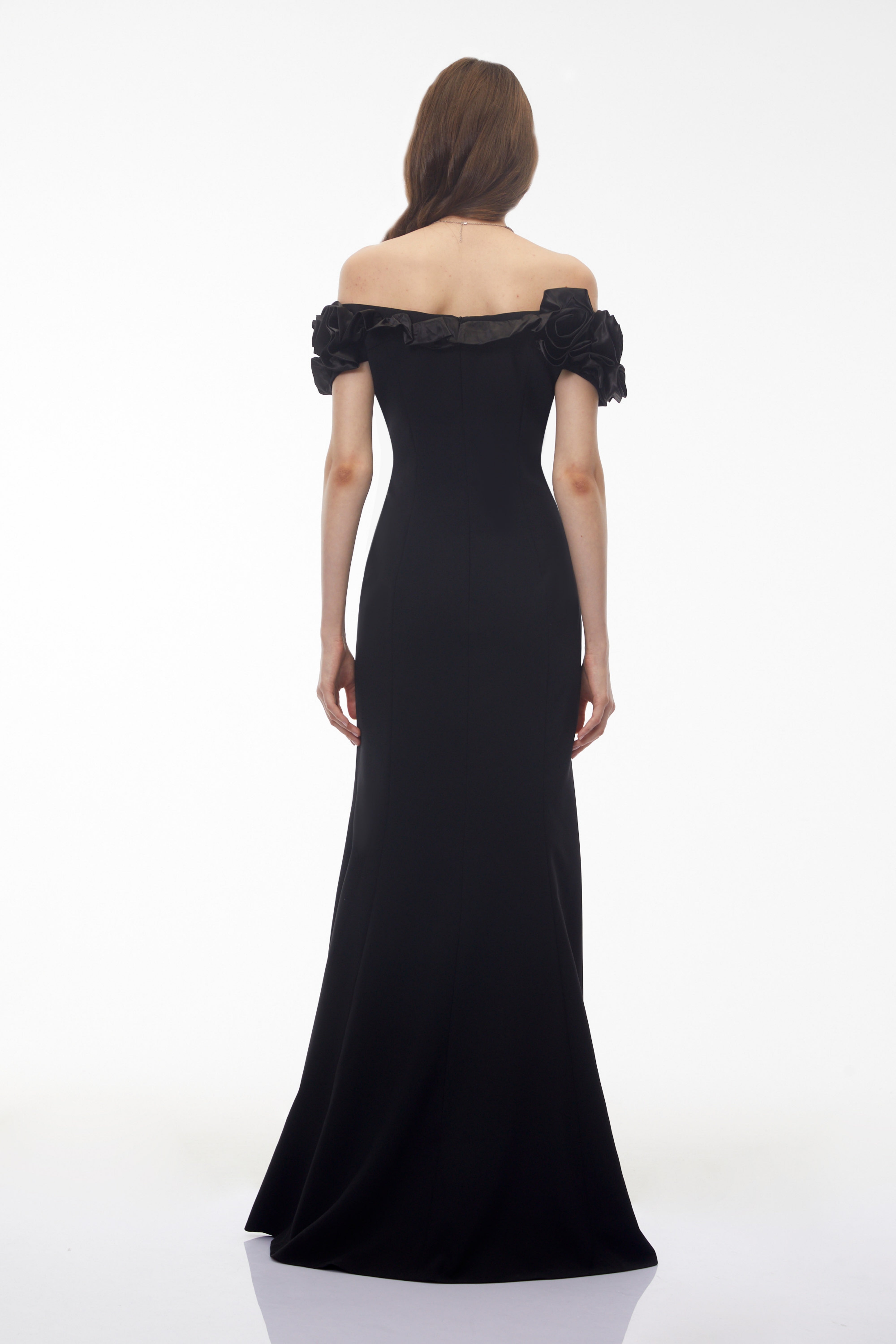 Fiorella Black Off Shoulder Maxi Dress with 3D Florals (Final Sale)