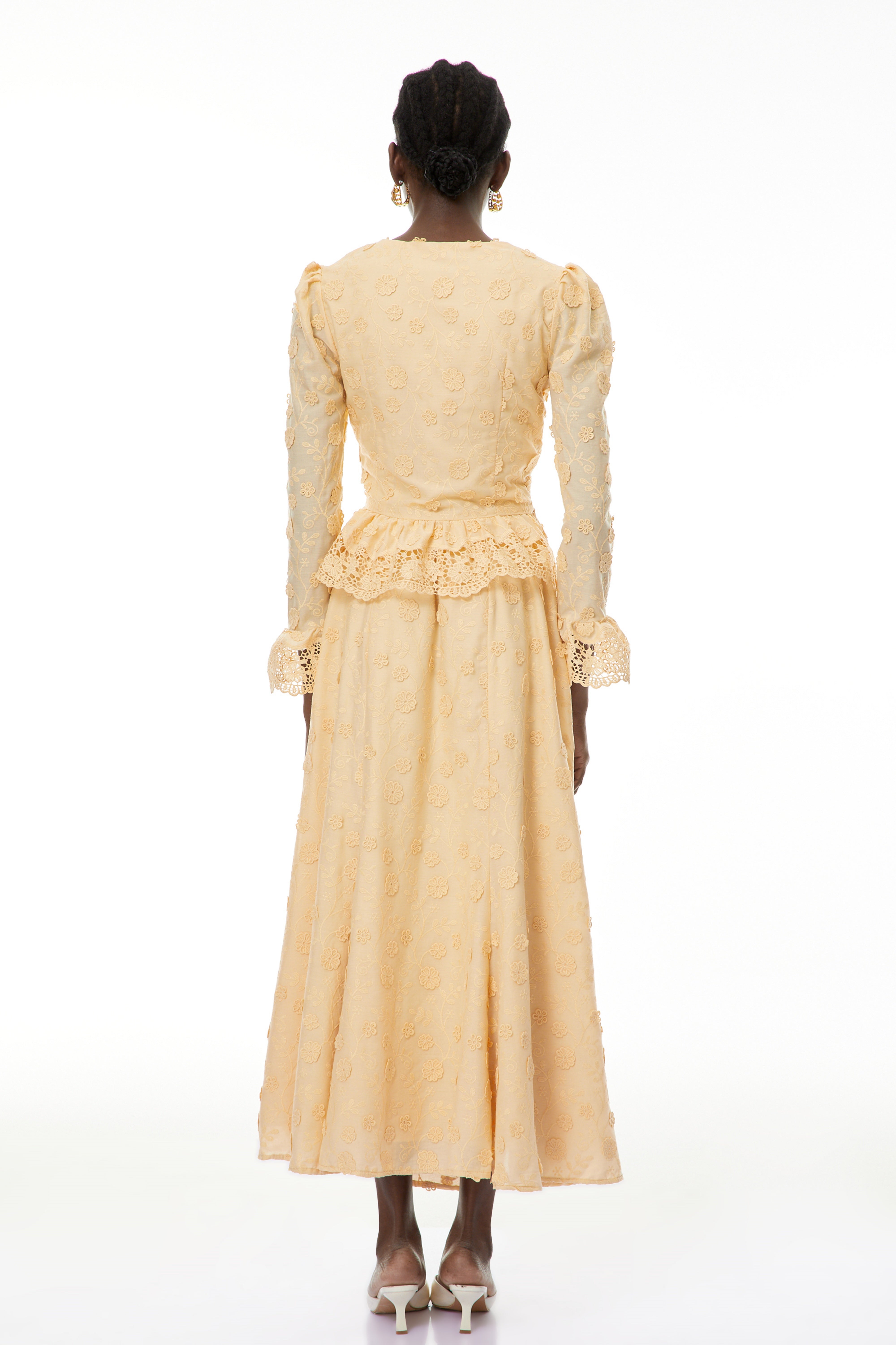 Fiorenza Neutrals Floral Lace Blouse & Skirt Set (Final Sale-US Only)