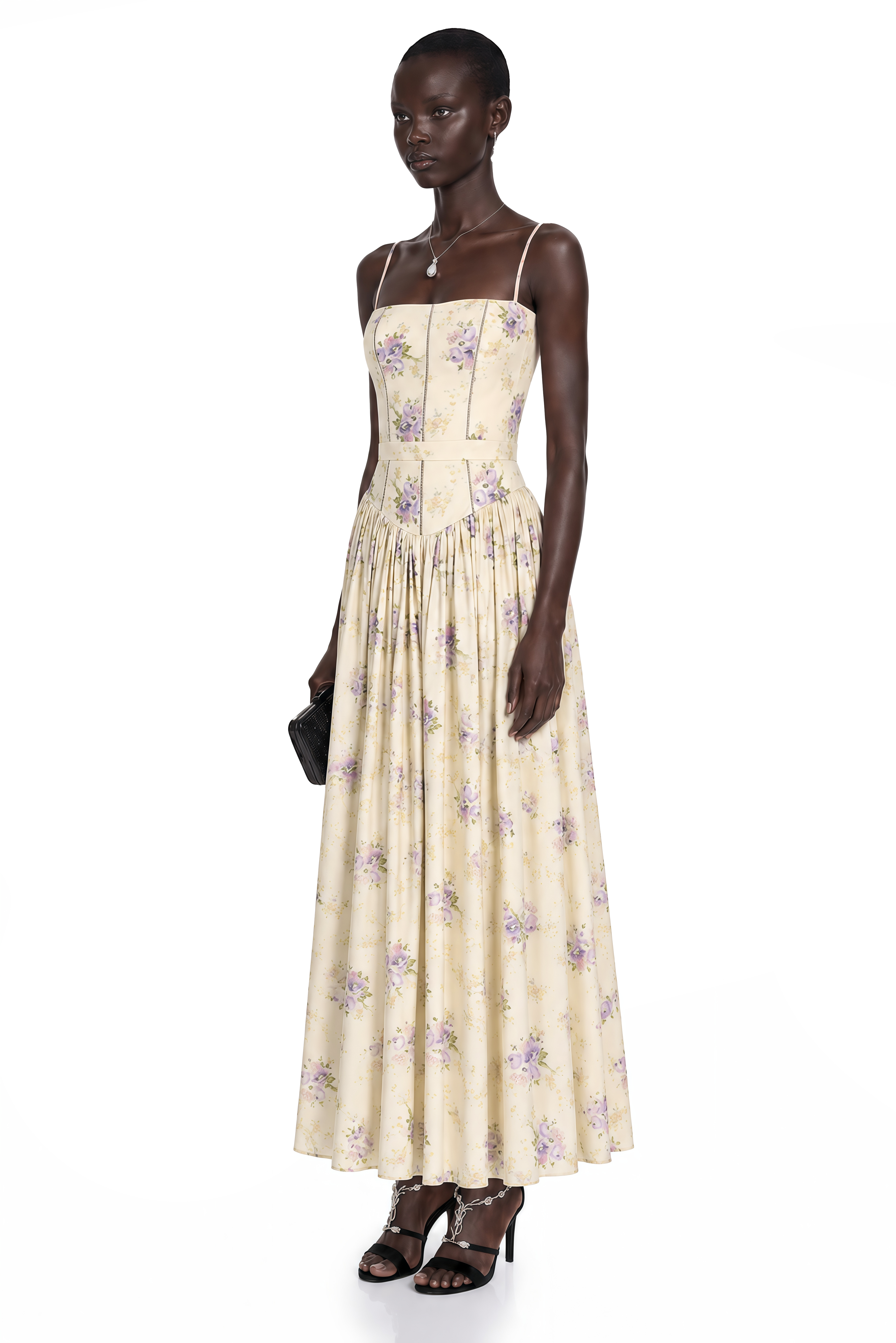 Fleur Purple Floral Print Maxi Dress