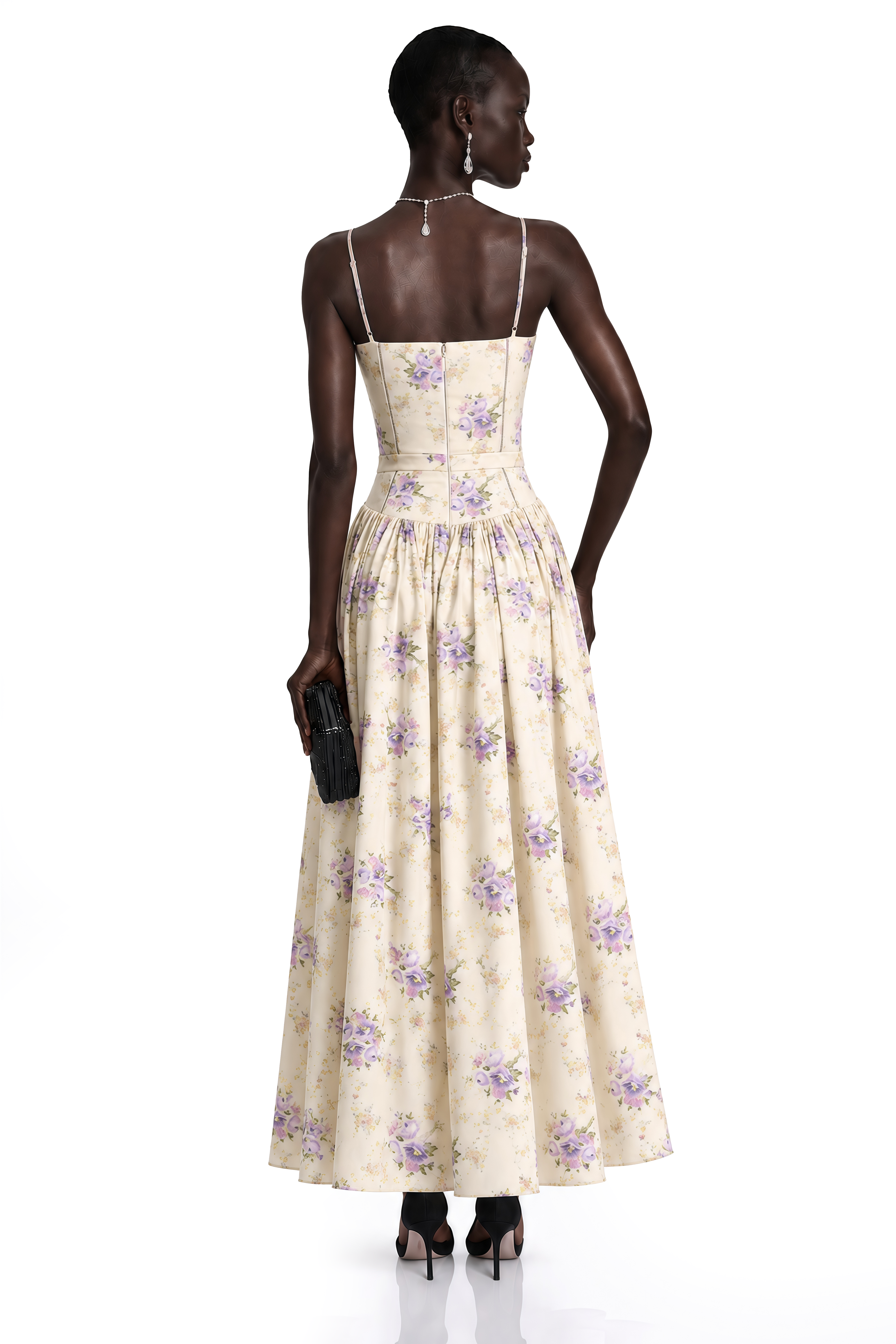 Fleur Purple Floral Print Maxi Dress