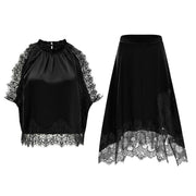 Florence Black Lace Panel Top & Skirt Set