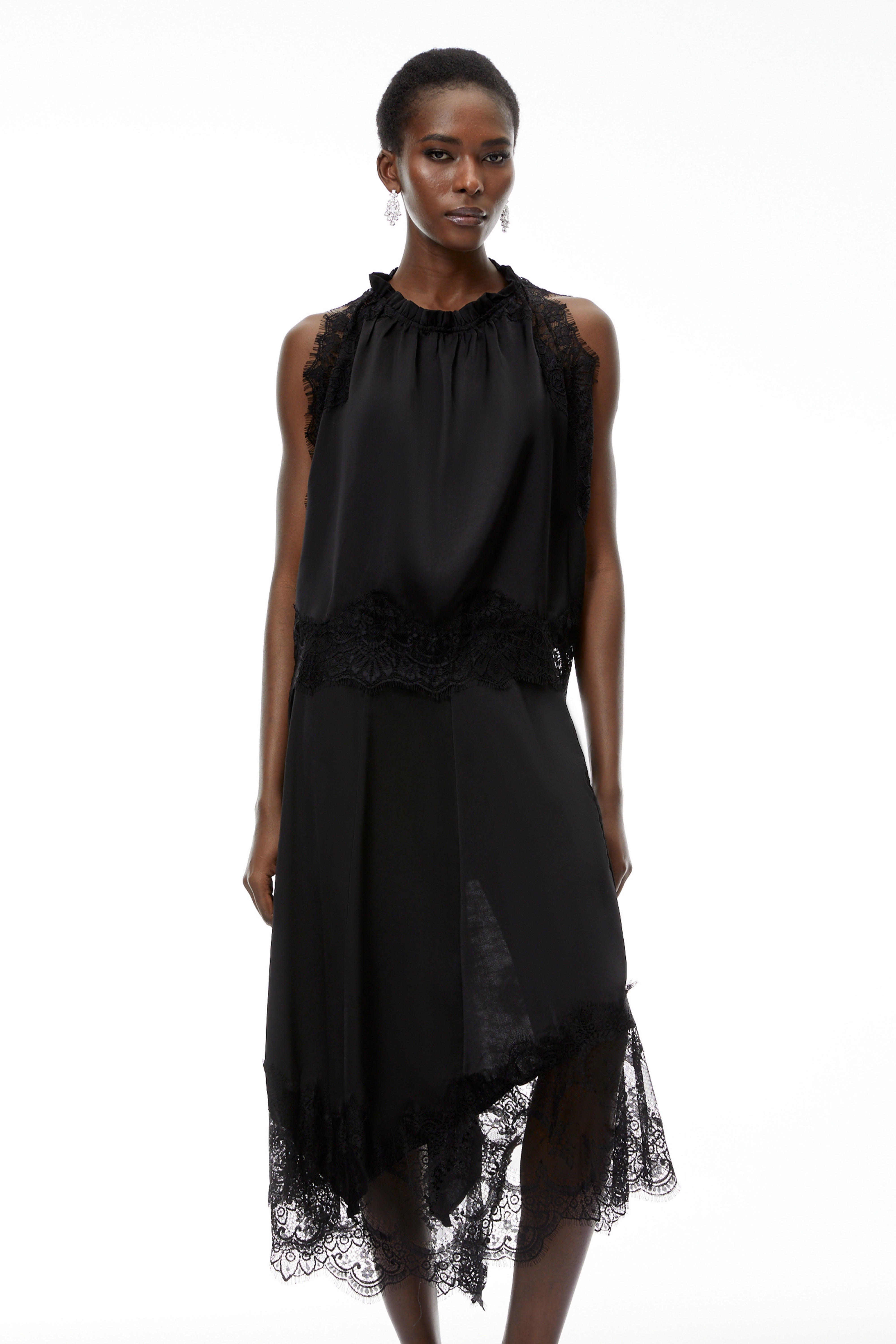 Florence Black Lace Panel Top & Skirt Set