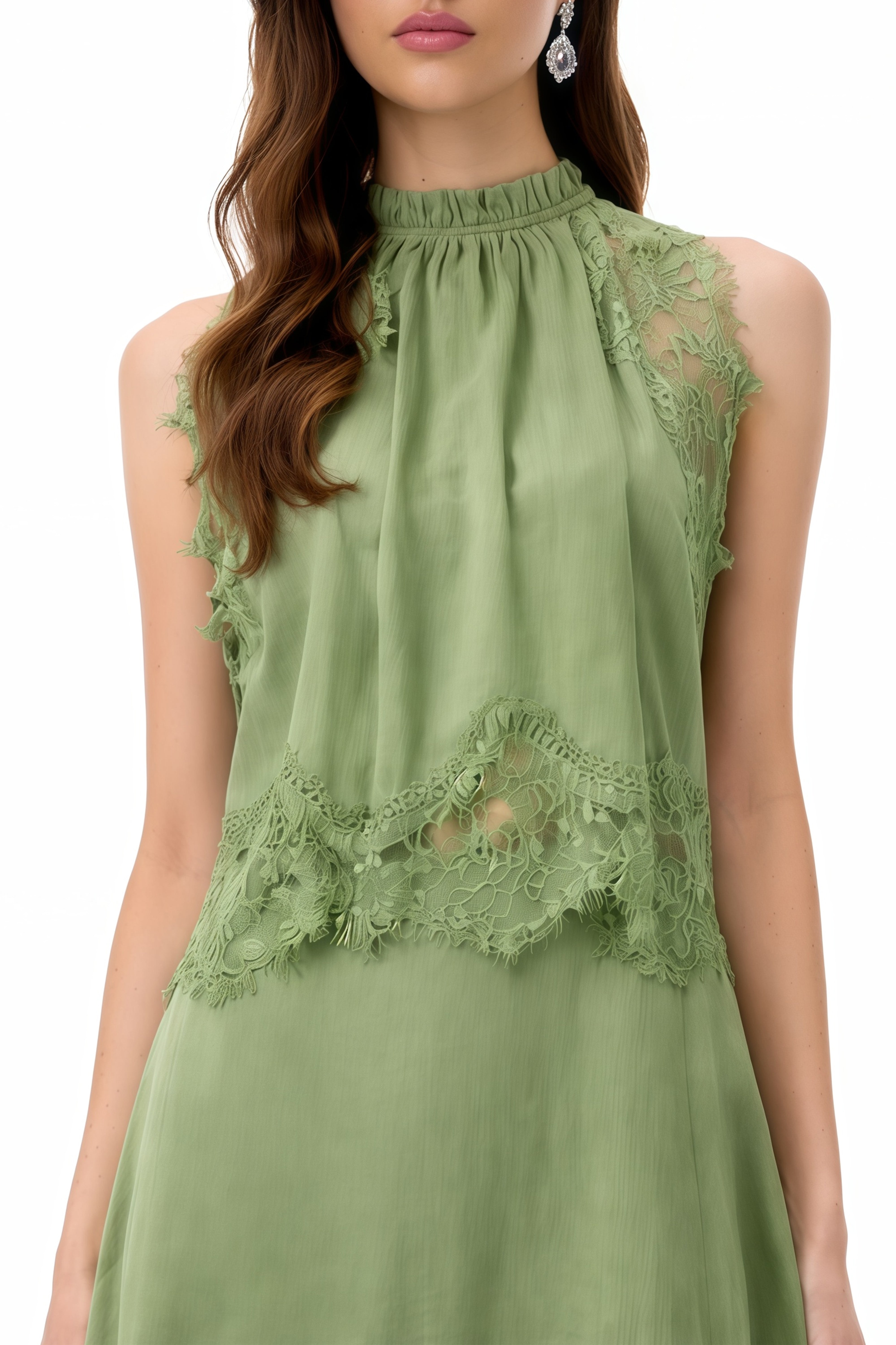 Florence Green Lace Panel Top & Skirt Set