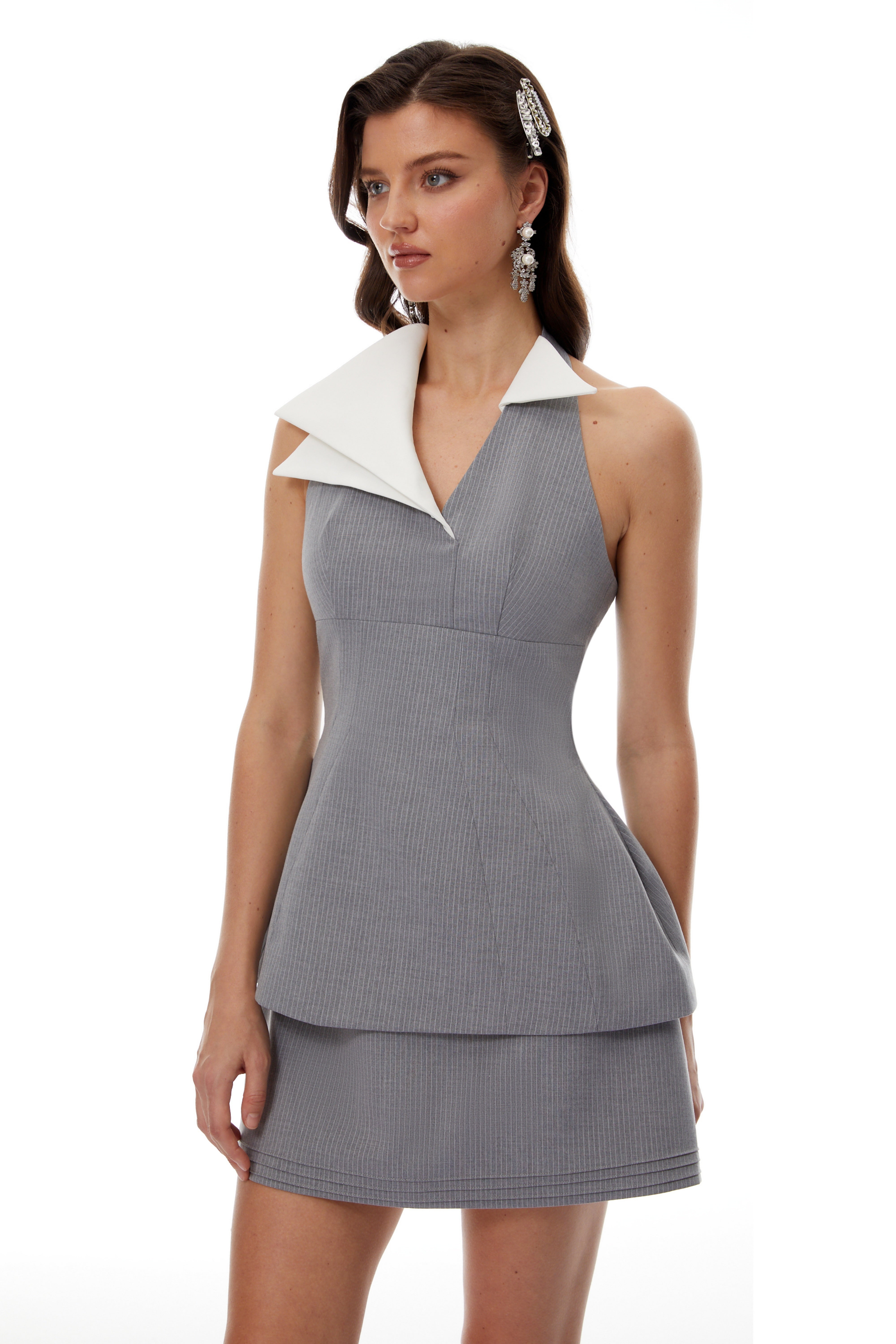 Florence Grey Triangle Collar Top & Skirt Matching Set (Final Sale)