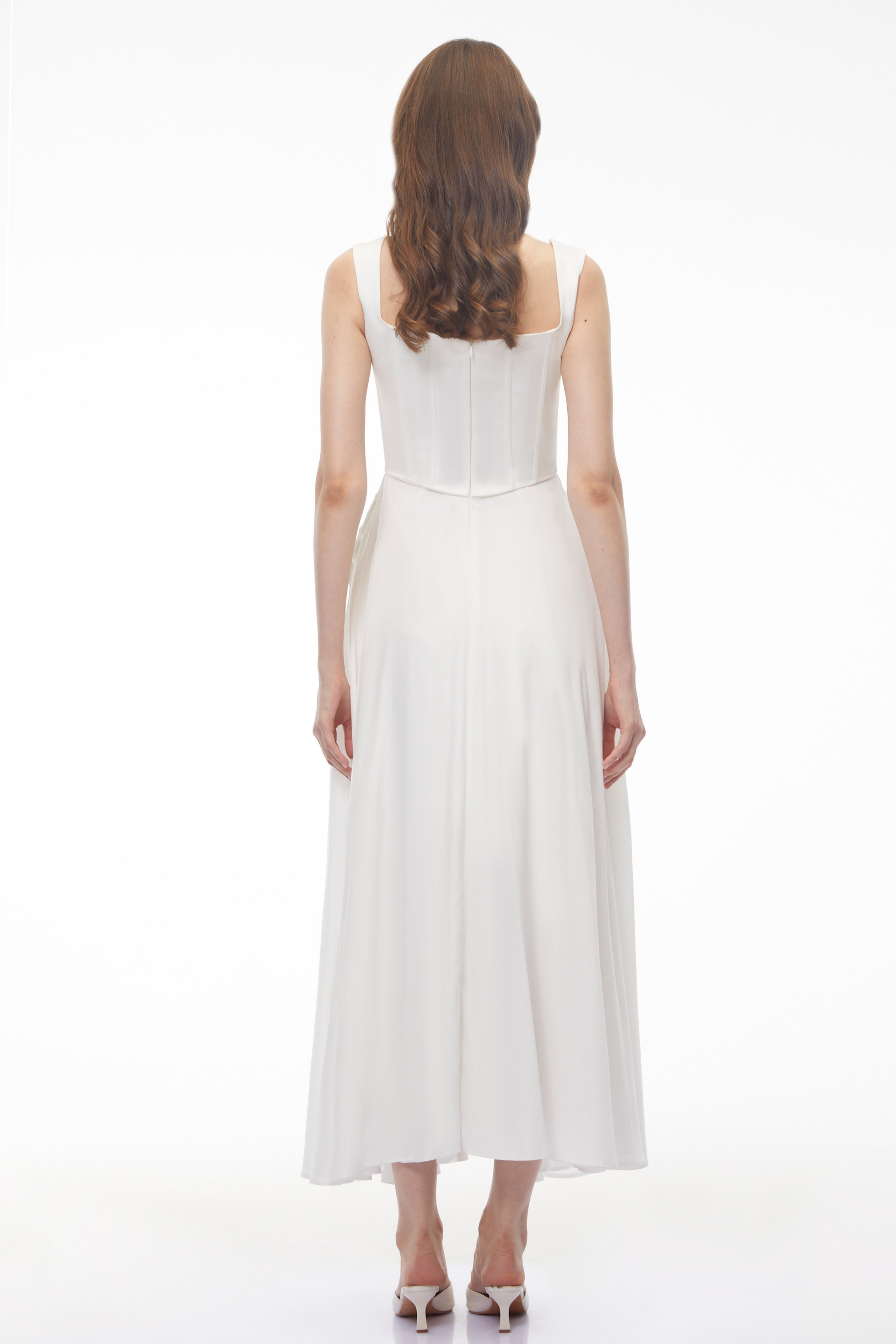 Forugh White Pleated Satin Maxi Dress