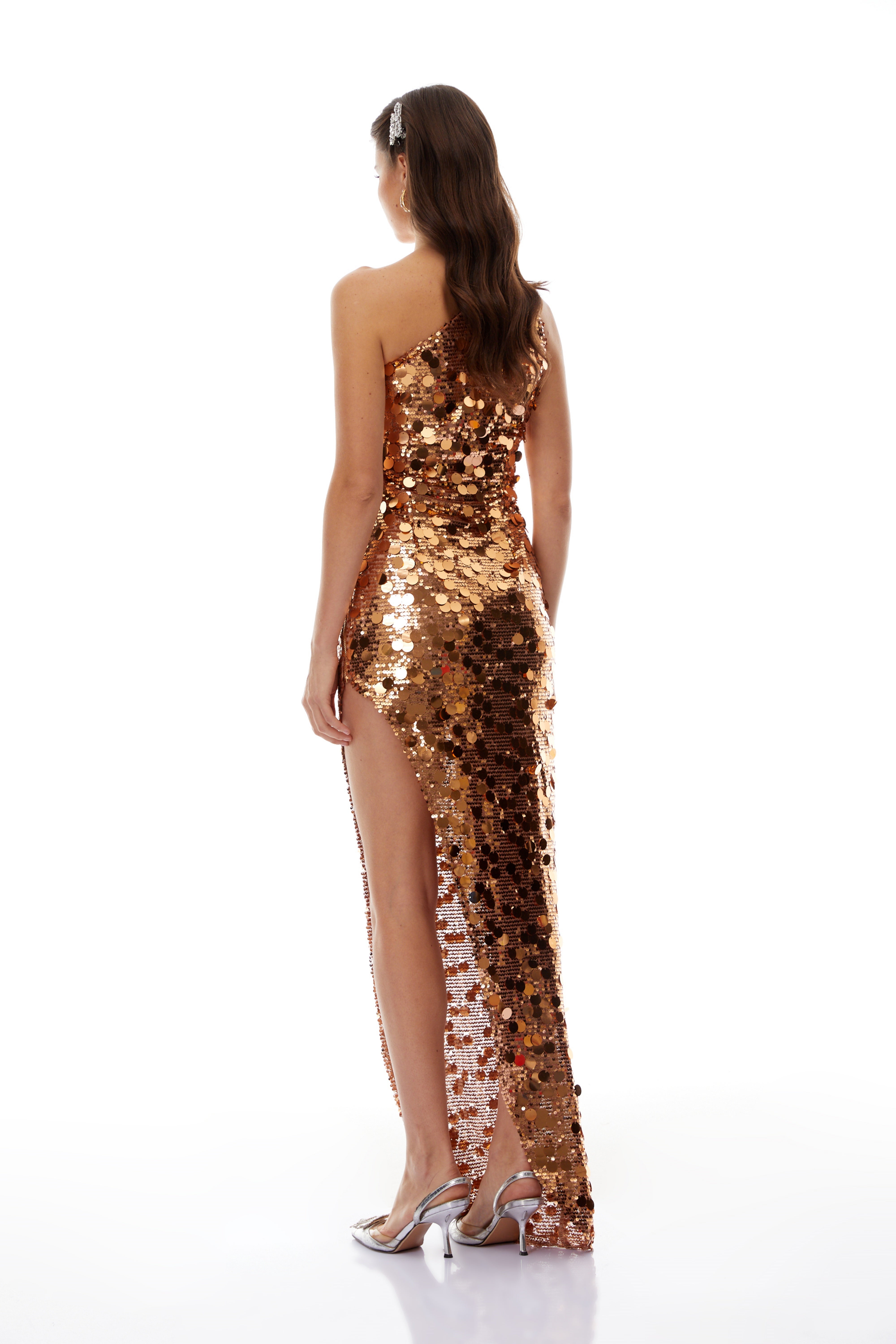 Francesca Gold One Shoulder Sequined Maxi Dress (Final Sale-US Only)