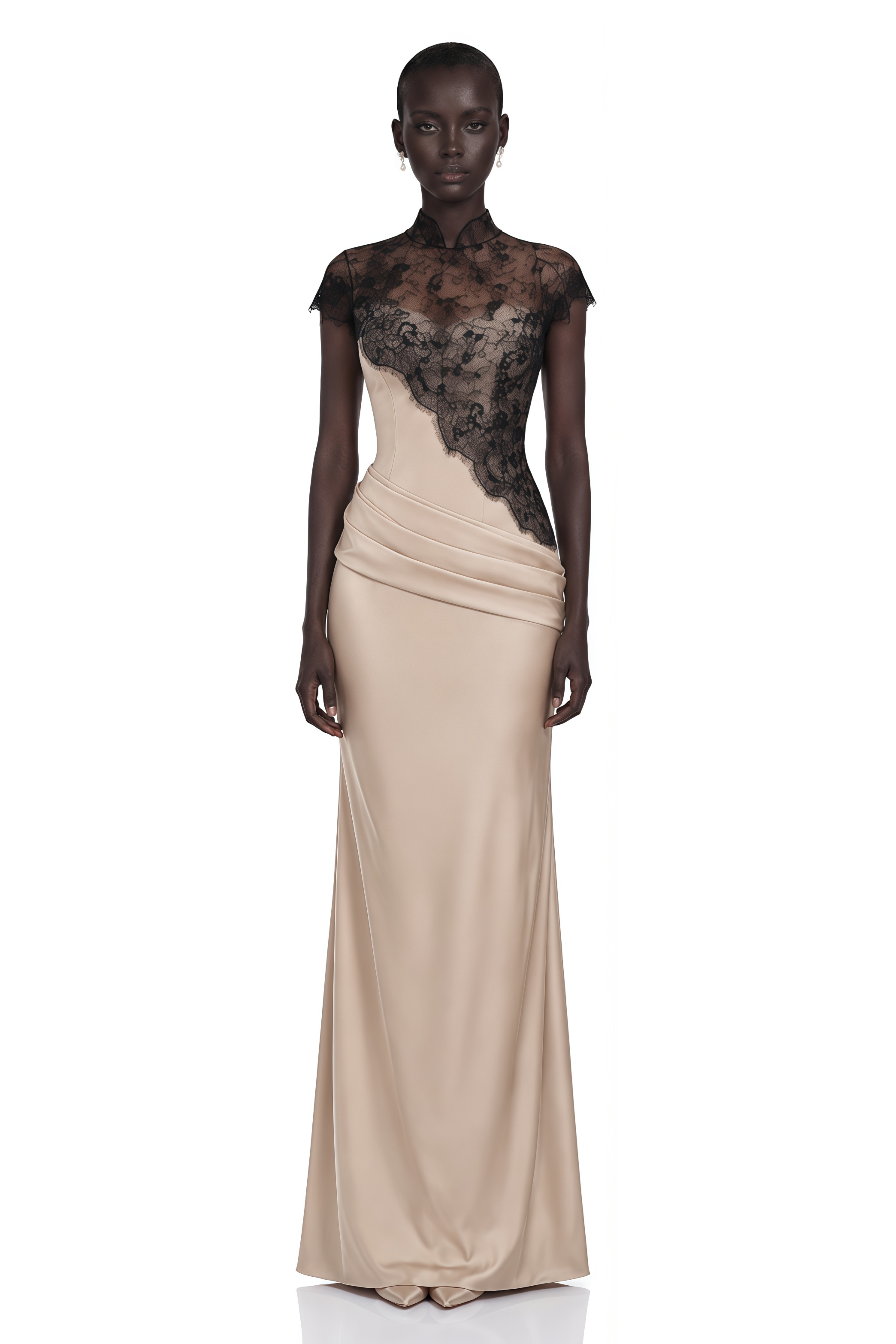 Francesca Neutral Ruched Maxi Dress & Lace Cape Set